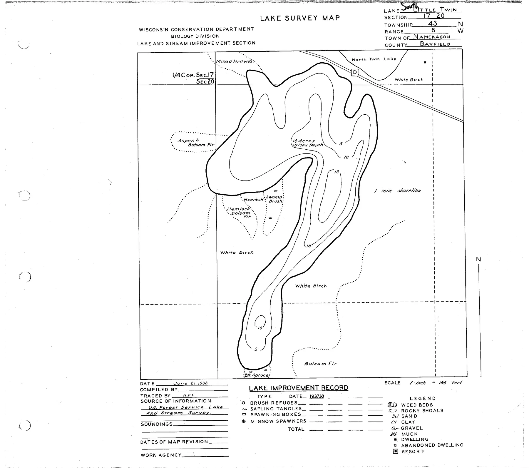 Twin Lakes historical Wisconsin DNR depth map sheet 1