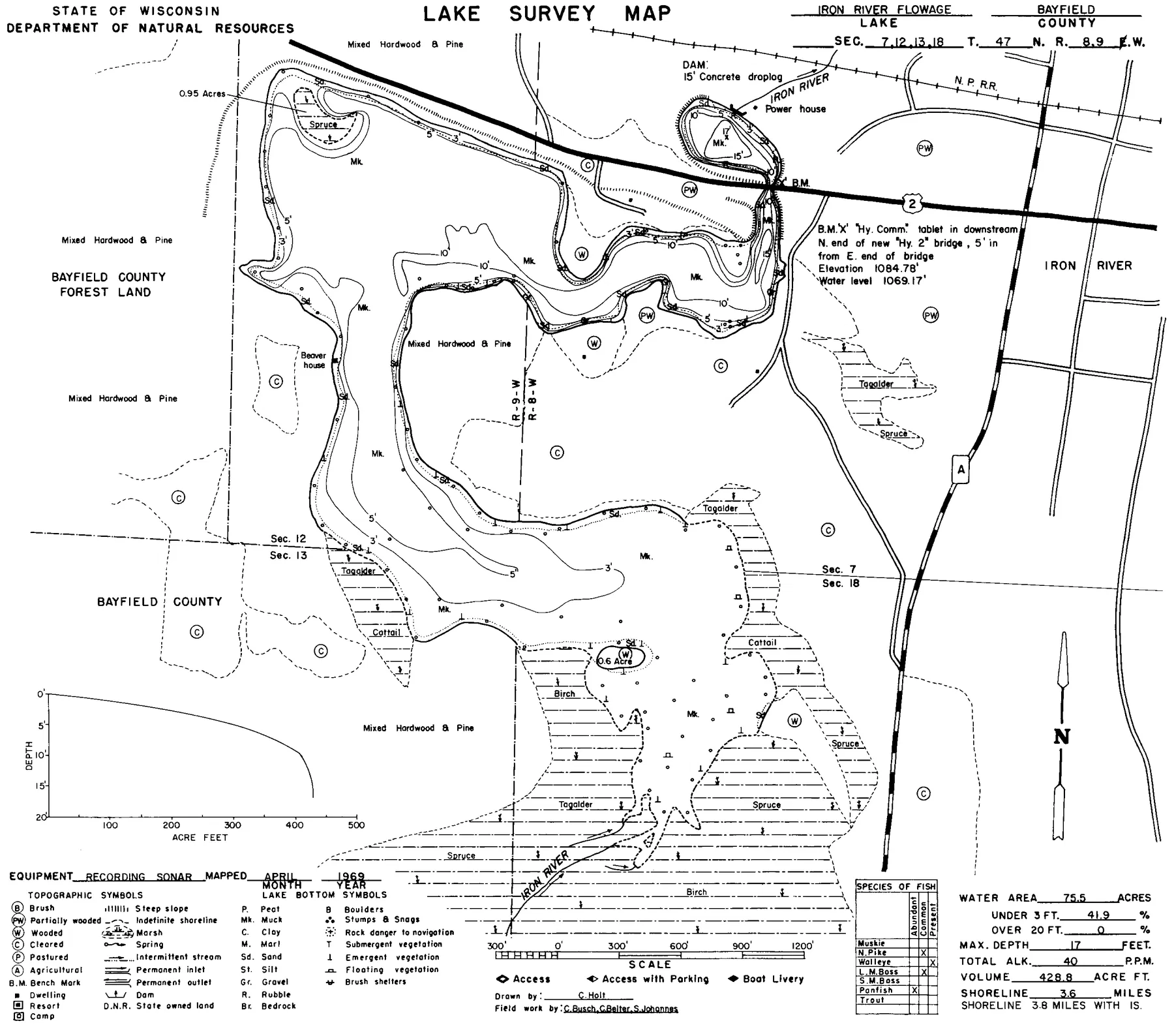 Mill Pond Lake historical Wisconsin DNR depth map sheet 1