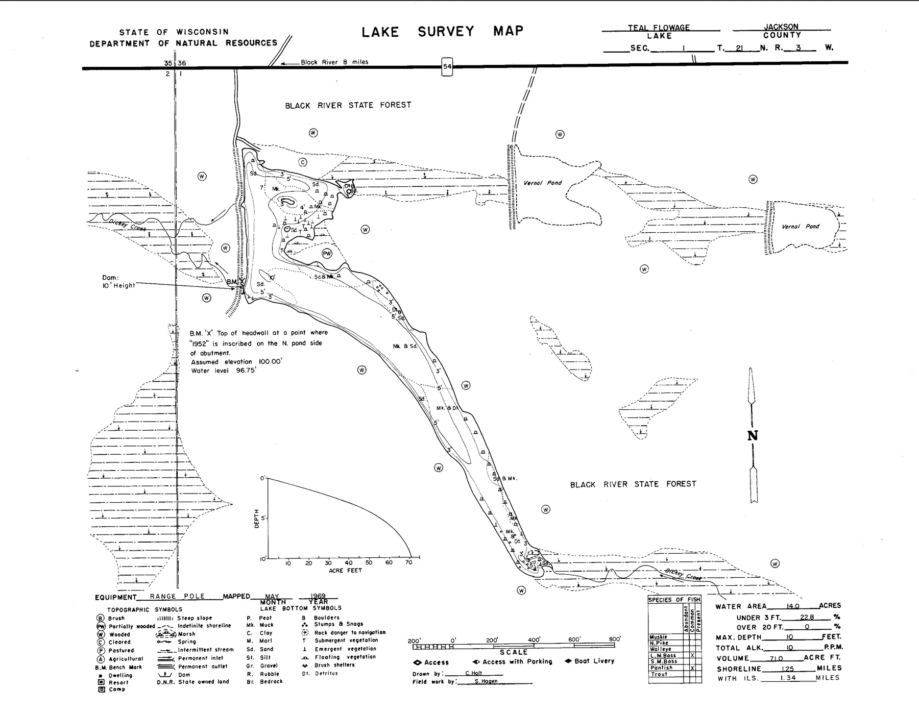 Teal Flowage historical Wisconsin DNR depth map sheet 1