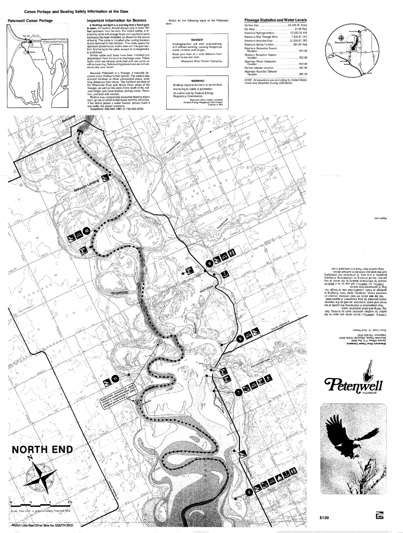 Petenwell Lake historical Wisconsin DNR depth map sheet 1