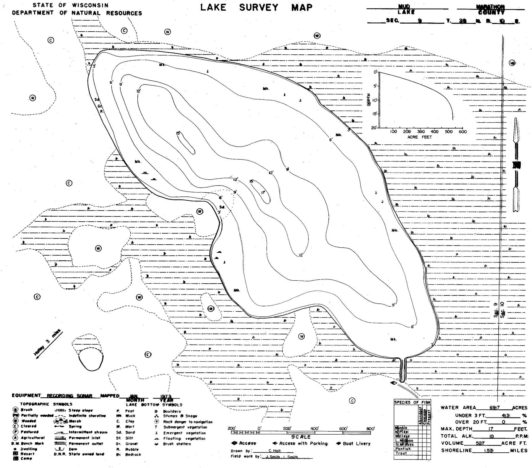 Mud Lake historical Wisconsin DNR depth map sheet 1