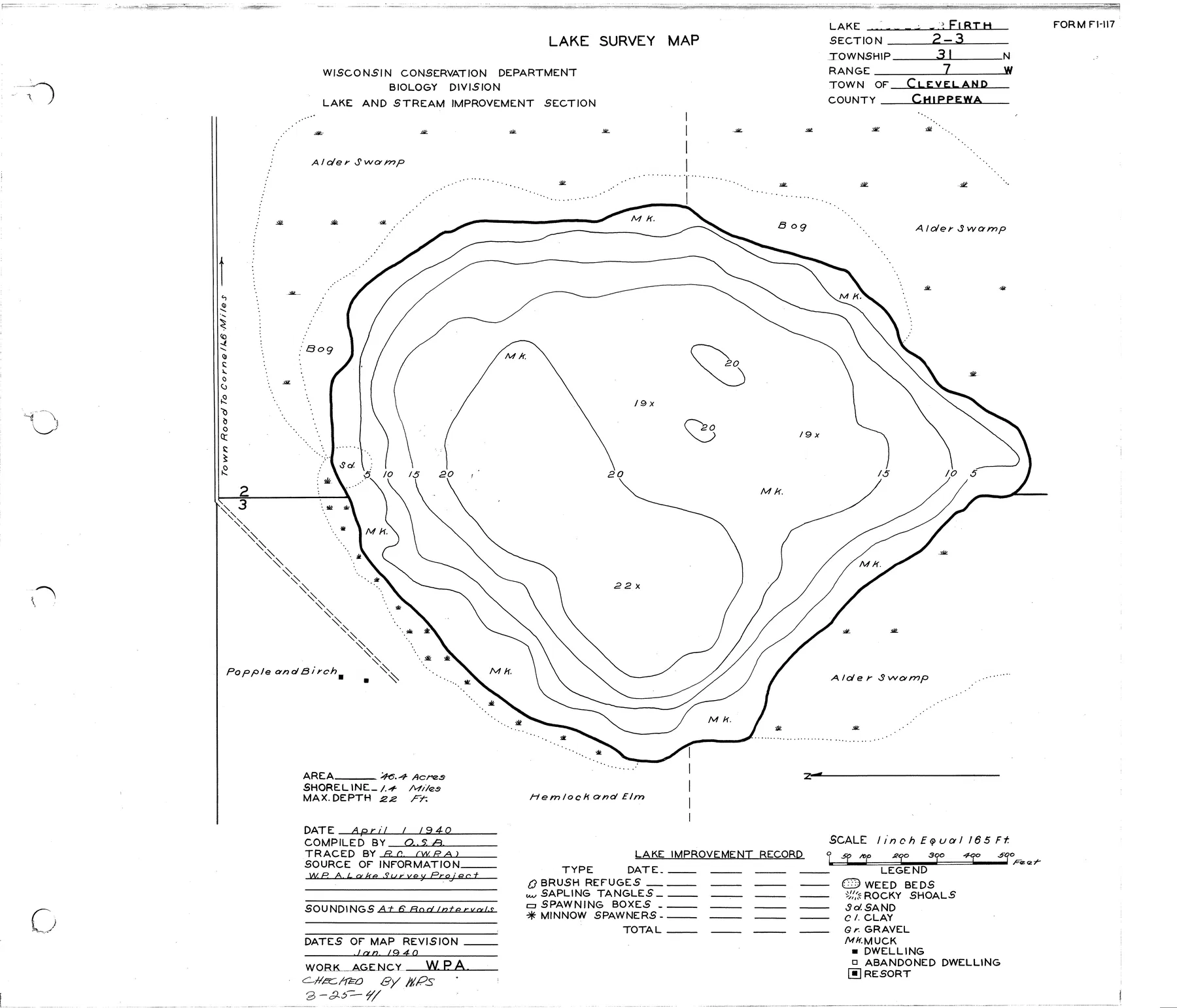 Firth Lake historical Wisconsin DNR depth map sheet 1