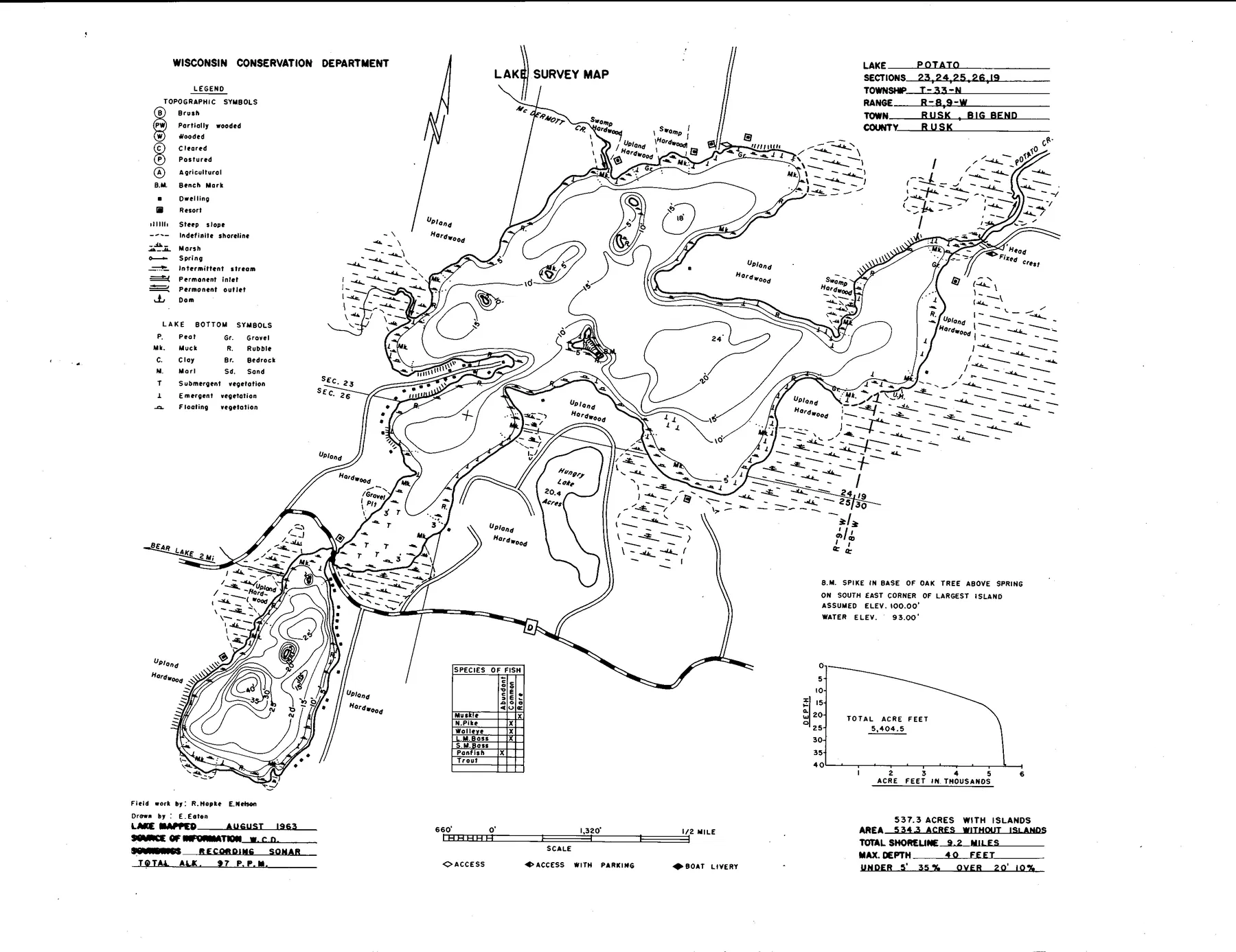 Potato Lake historical Wisconsin DNR depth map sheet 1