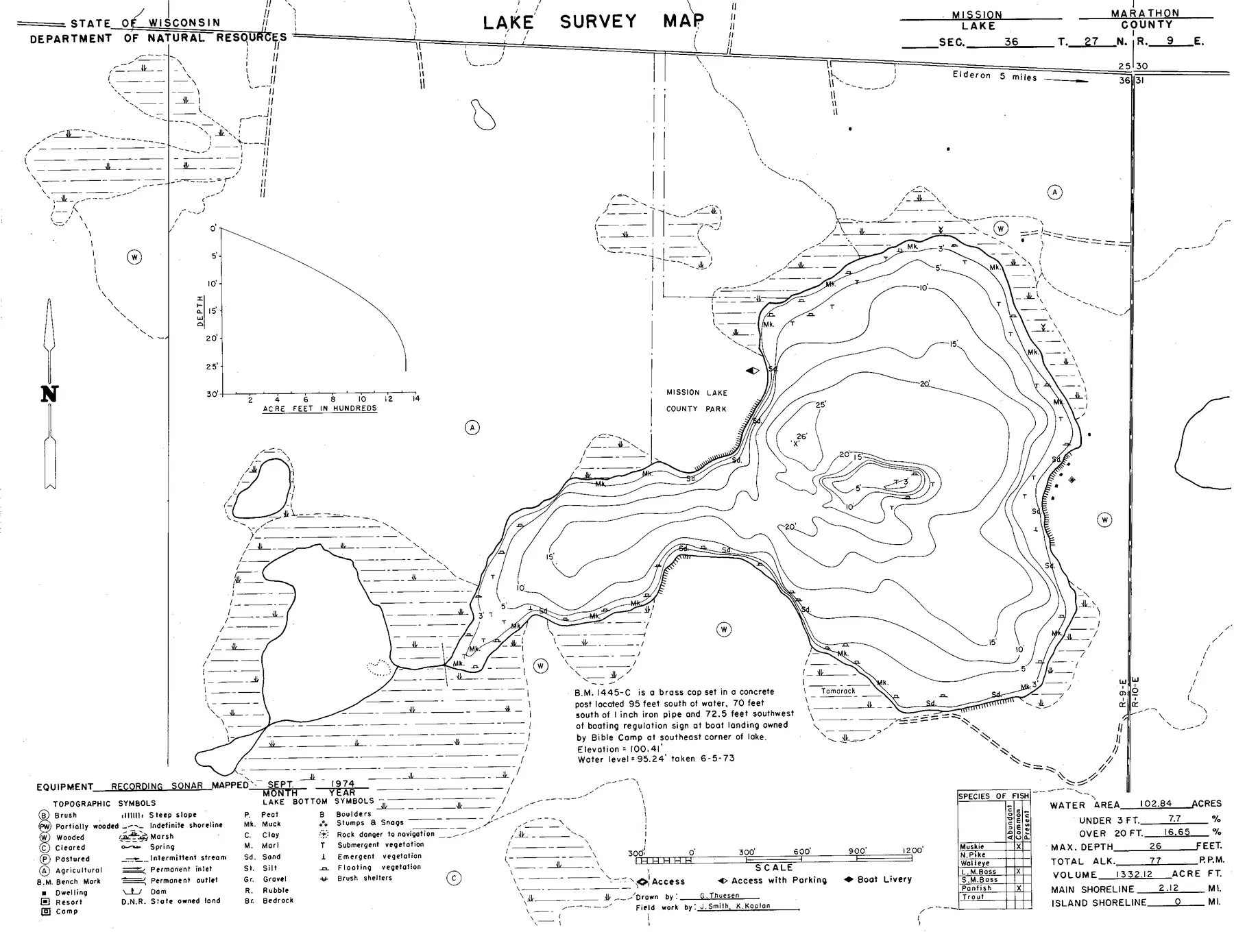 Mission Lake historical Wisconsin DNR depth map sheet 1