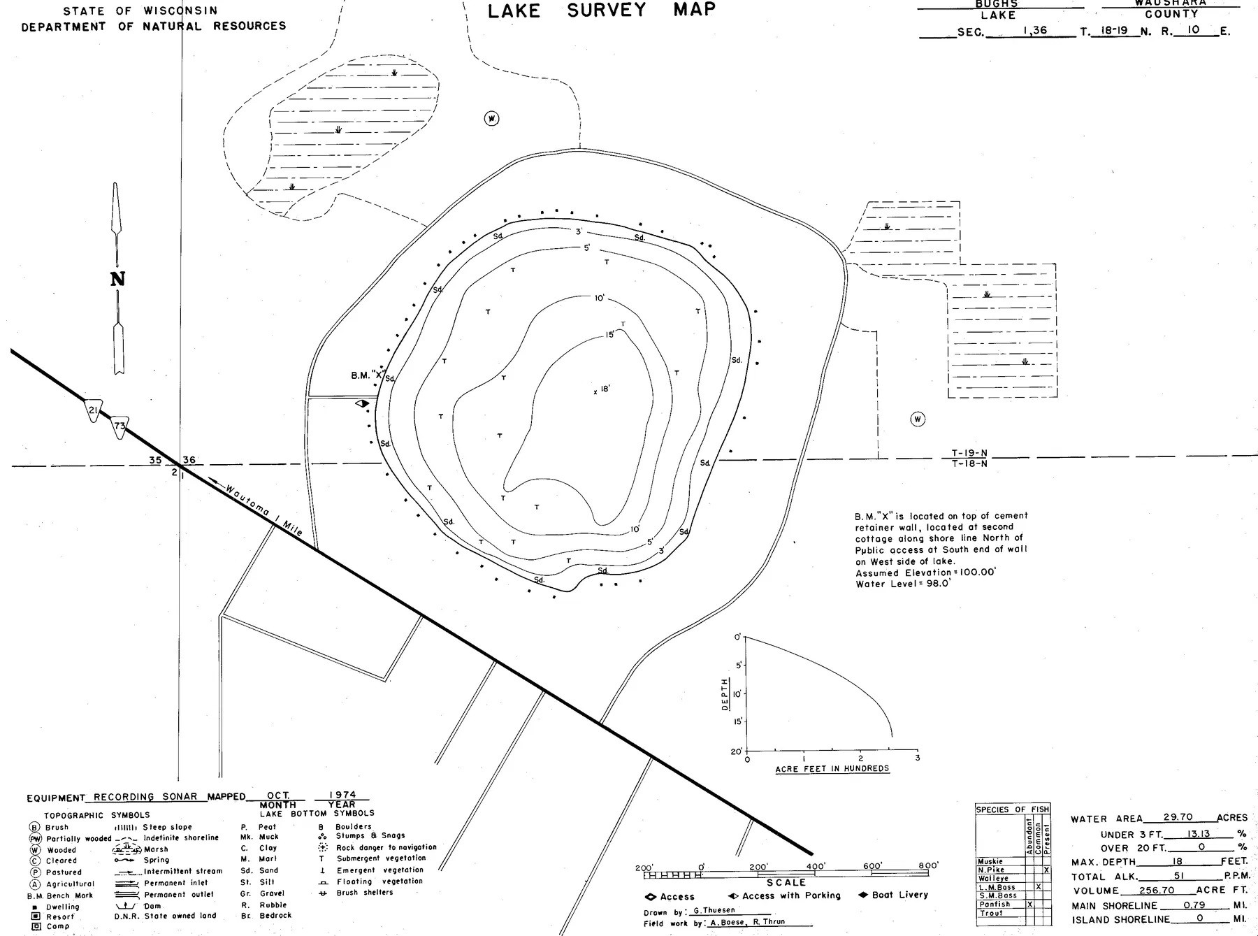 Bughs Lake historical Wisconsin DNR depth map sheet 1