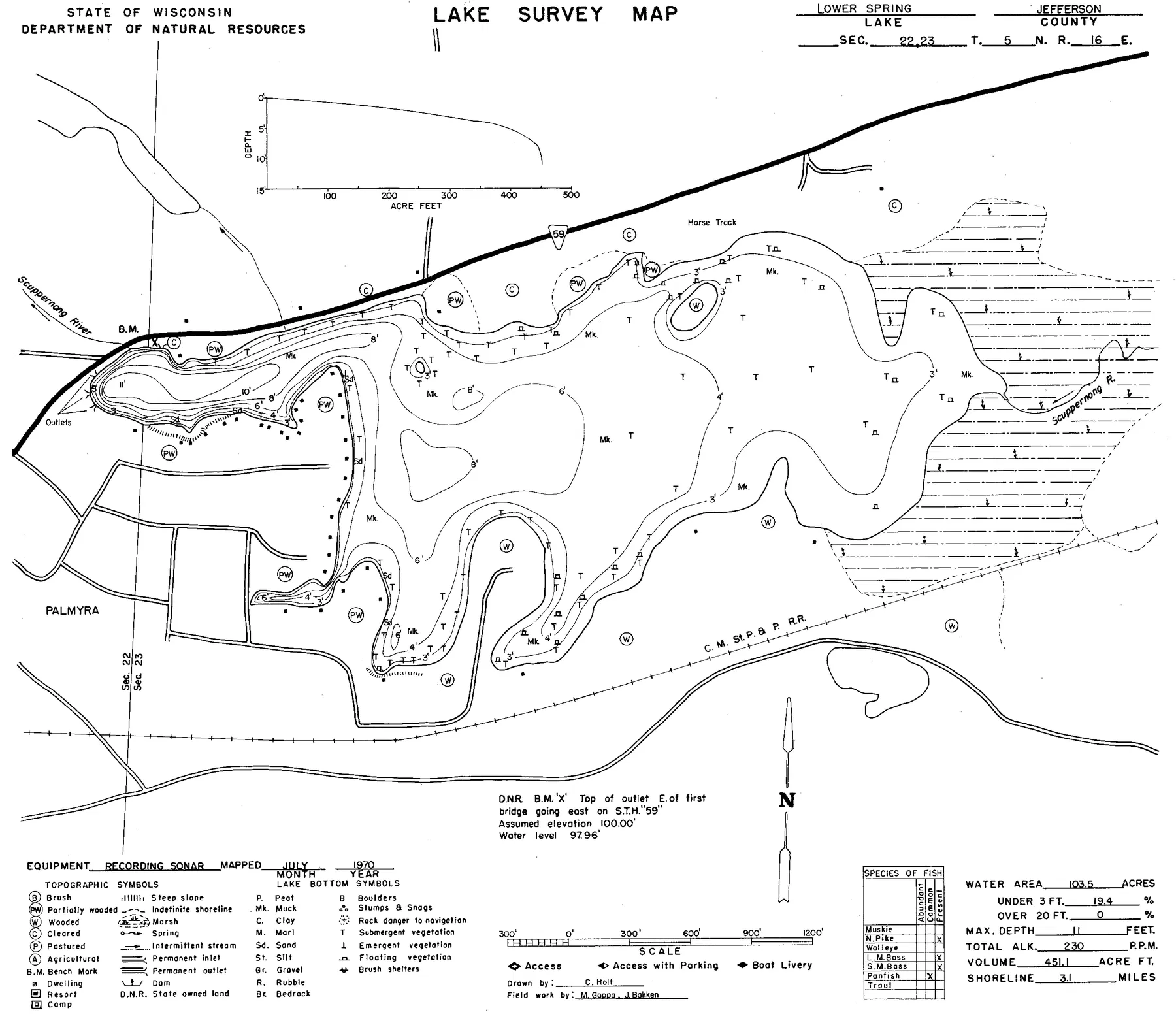 Spring Lake historical Wisconsin DNR depth map sheet 1