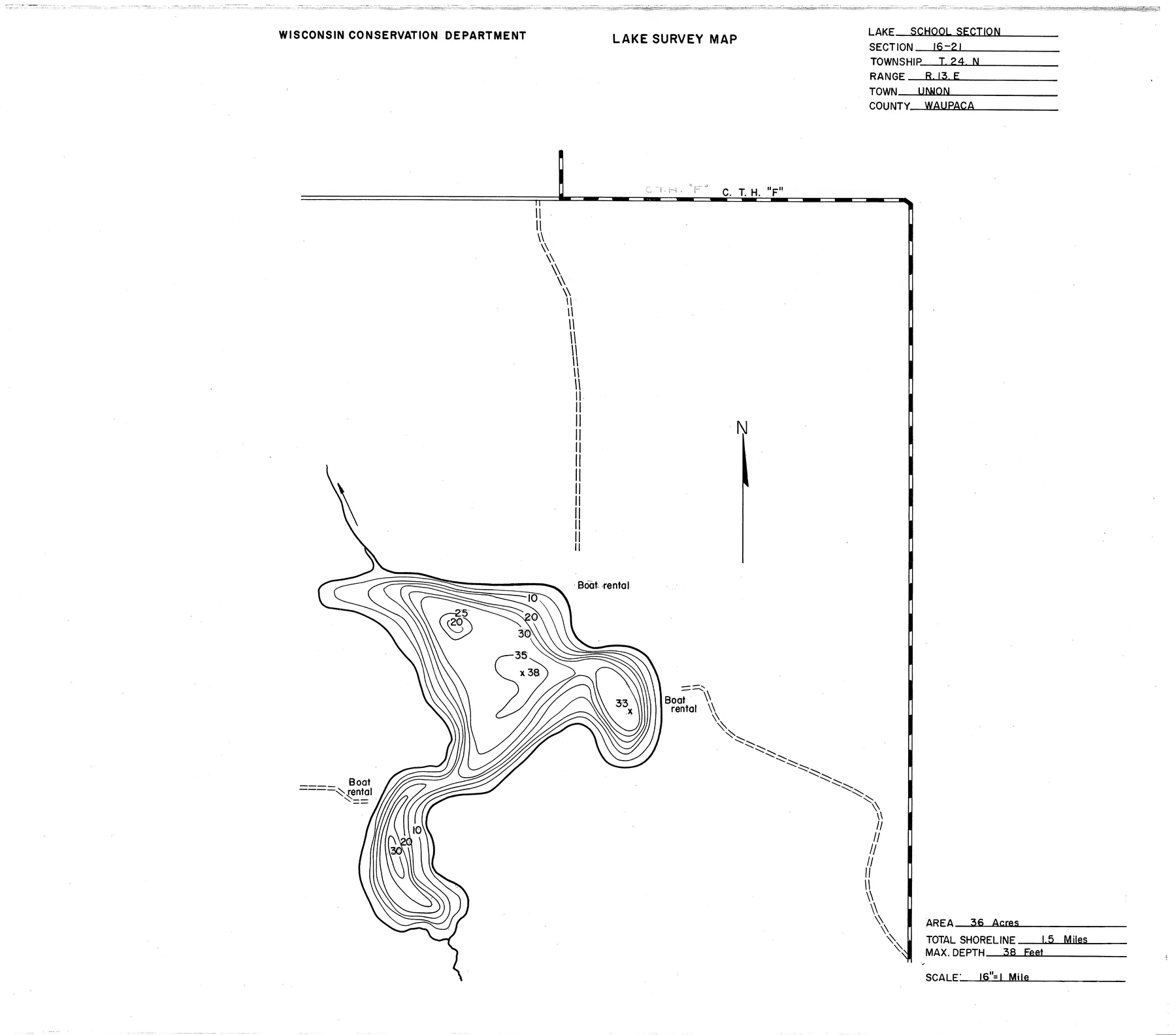 School Section Lake historical Wisconsin DNR depth map sheet 1