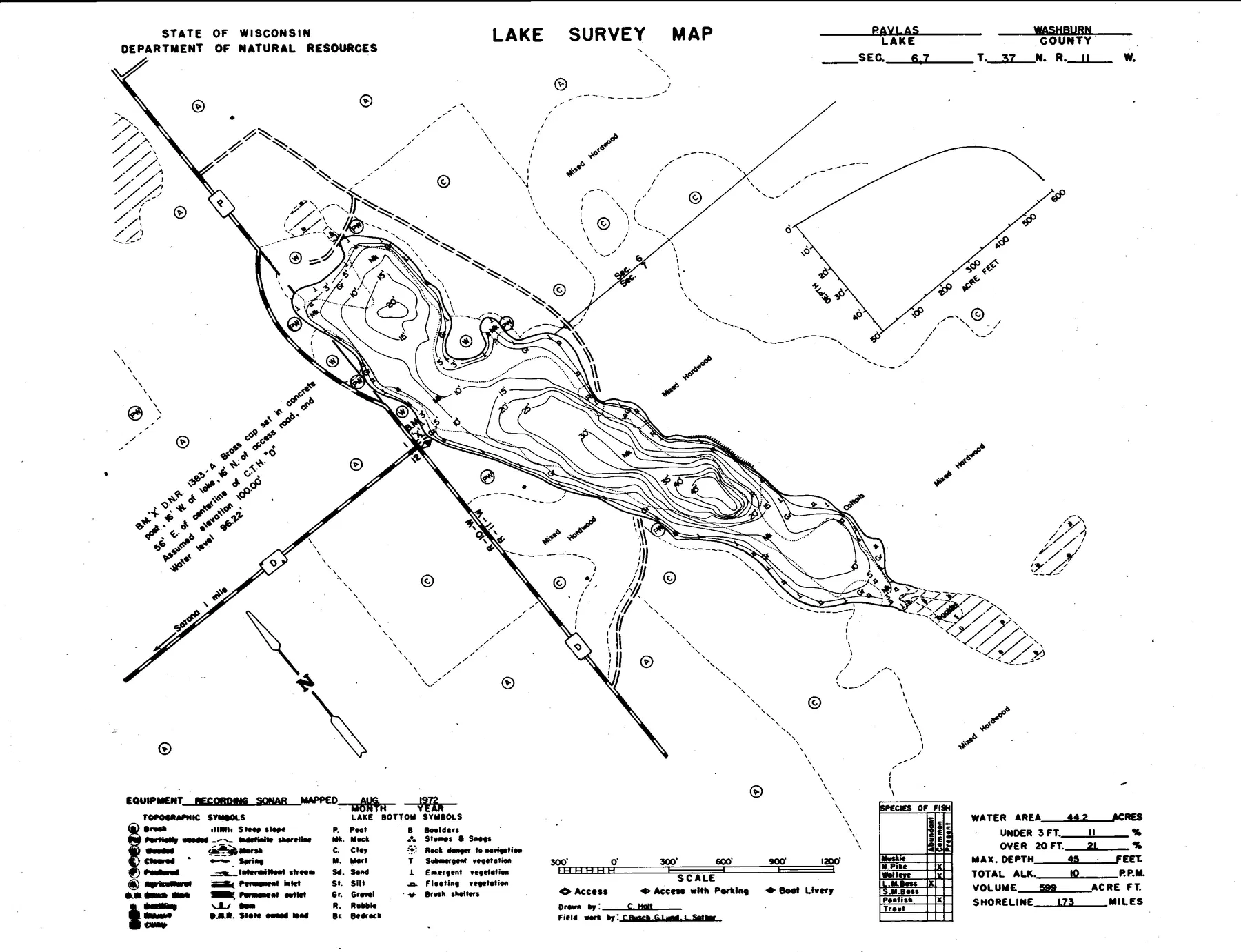 Pavlas Lake historical Wisconsin DNR depth map sheet 1