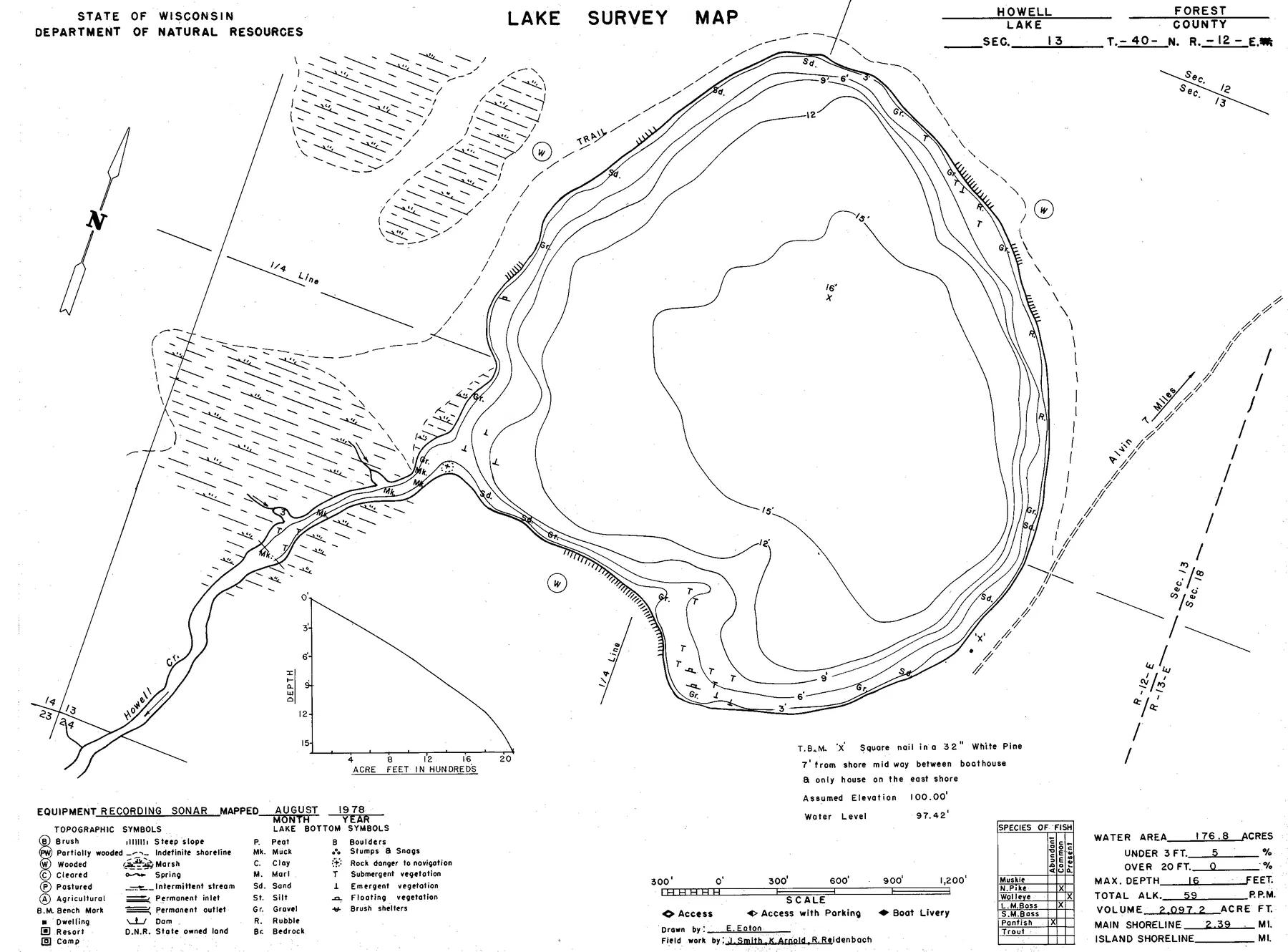 Howell Lake historical Wisconsin DNR depth map sheet 1