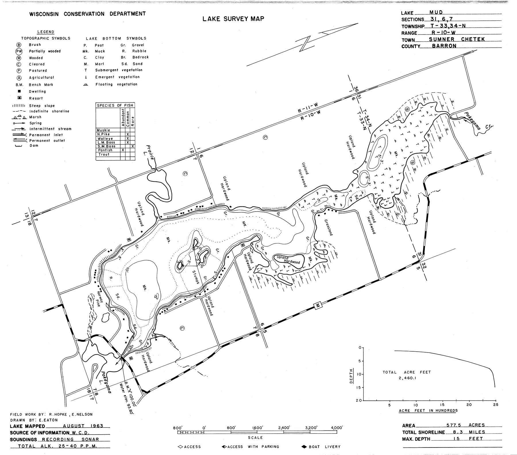 Mud Lake historical Wisconsin DNR depth map sheet 1