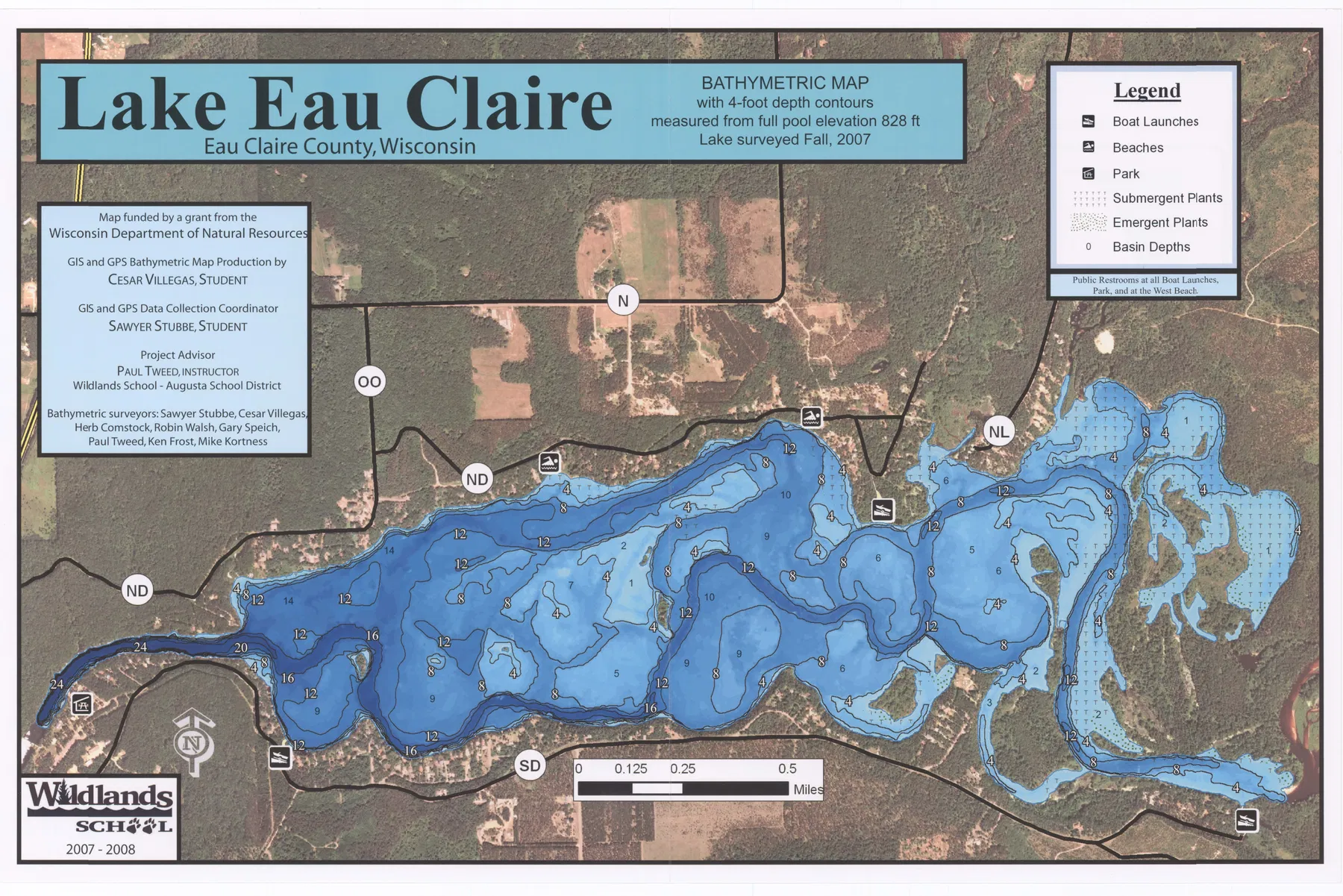 Lake Eau Claire historical Wisconsin DNR depth map sheet 1