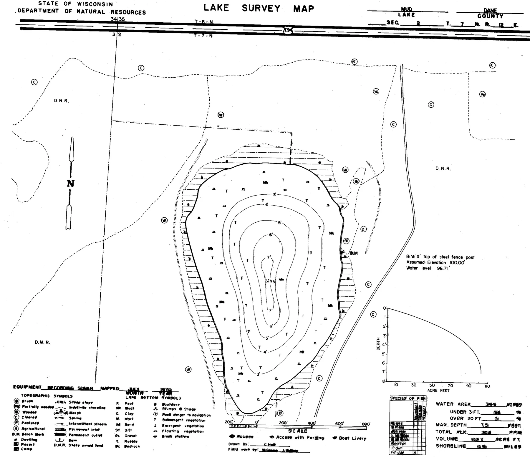 Mud Lake historical Wisconsin DNR depth map sheet 1