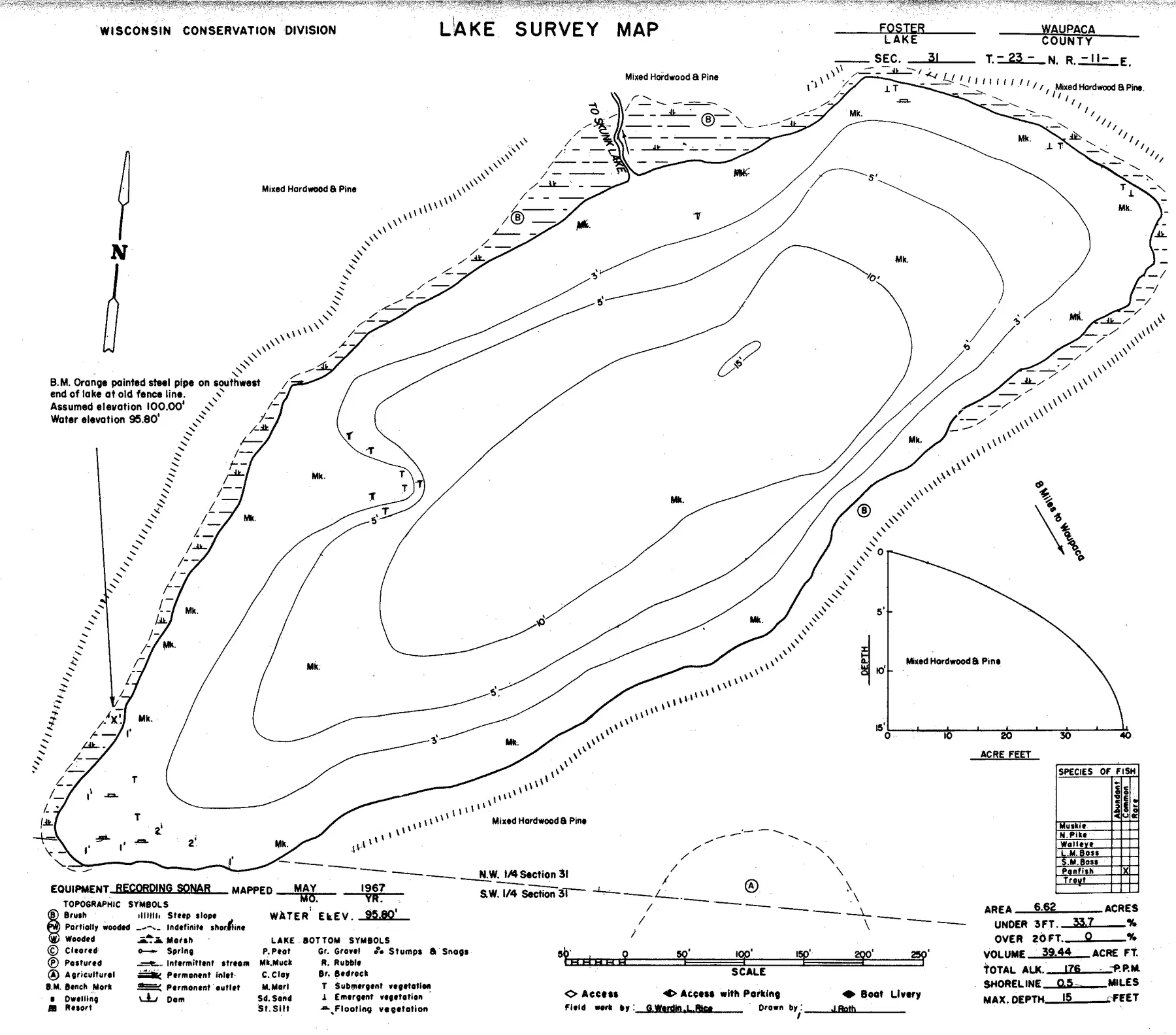 Foster Lake historical Wisconsin DNR depth map sheet 1