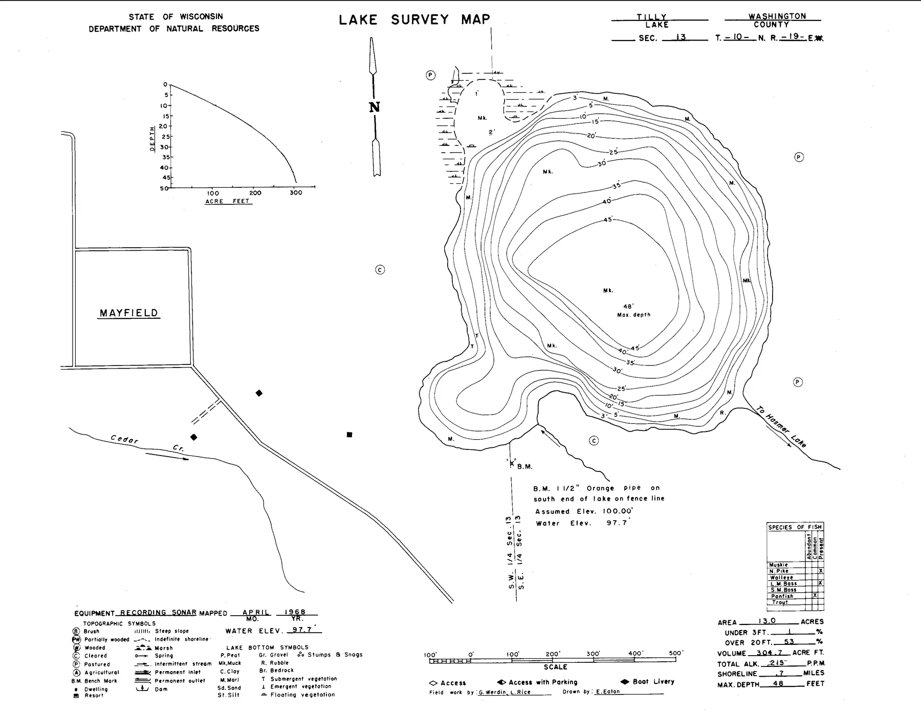 Tilly Lake historical Wisconsin DNR depth map sheet 1