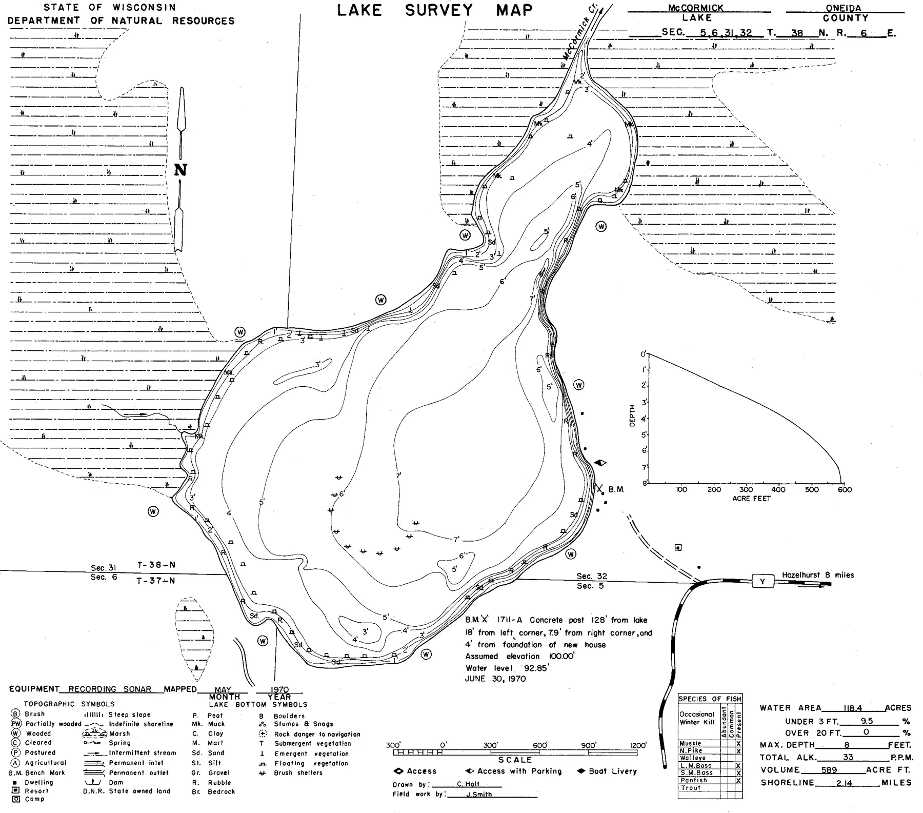 McCormick Lake historical Wisconsin DNR depth map sheet 1