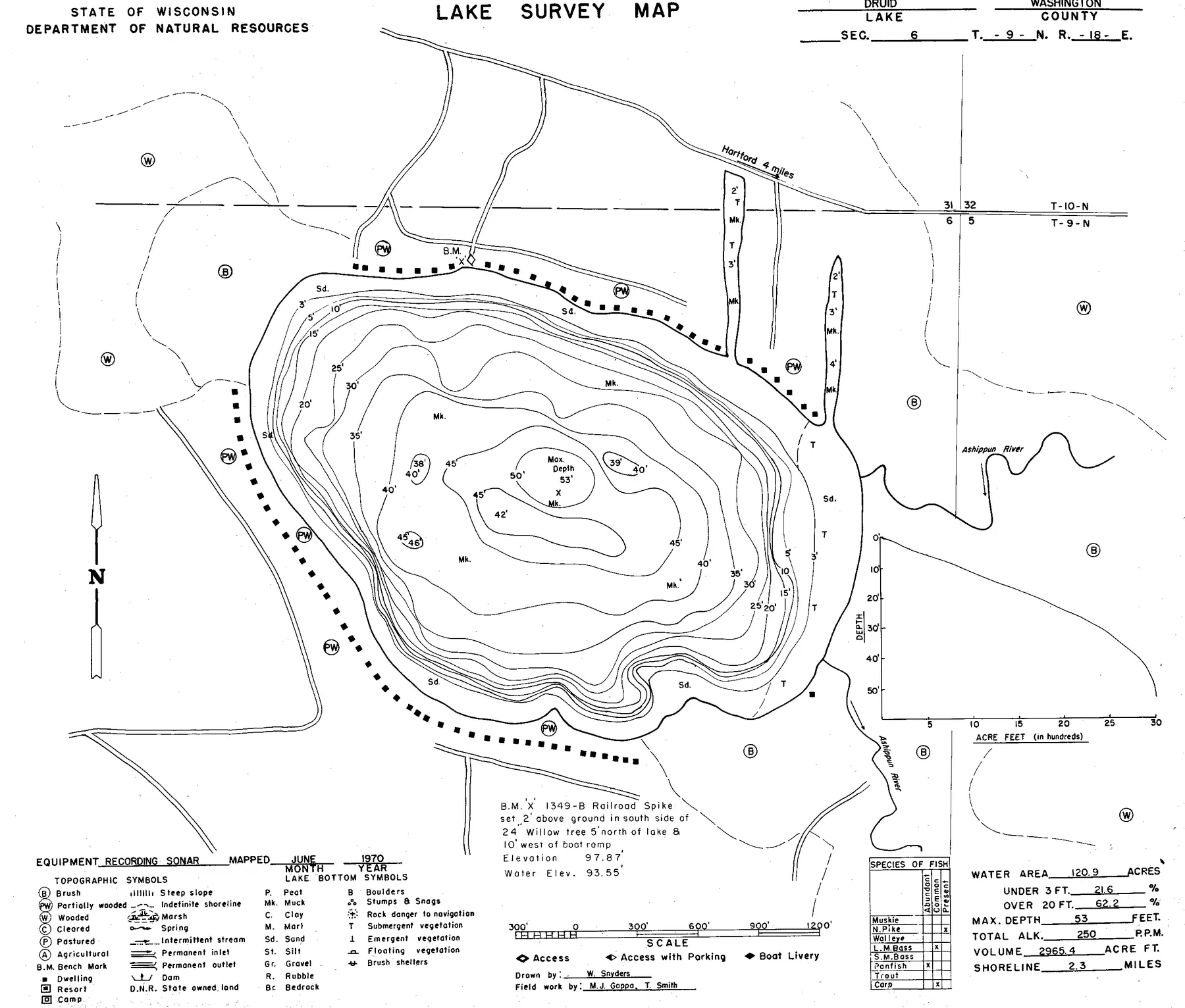 Druid Lake historical Wisconsin DNR depth map sheet 1