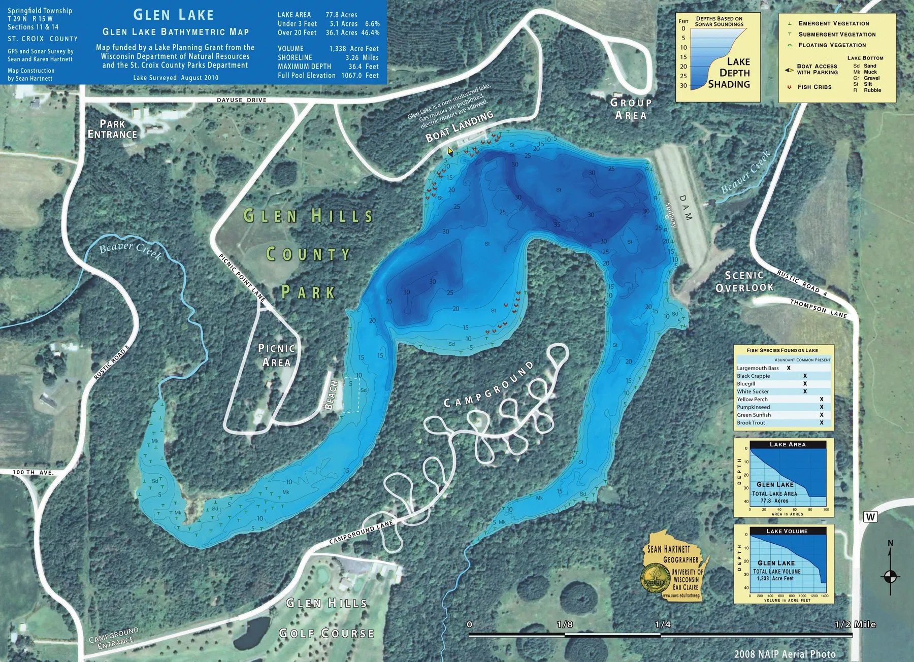 Glen Lake historical Wisconsin DNR depth map sheet 1