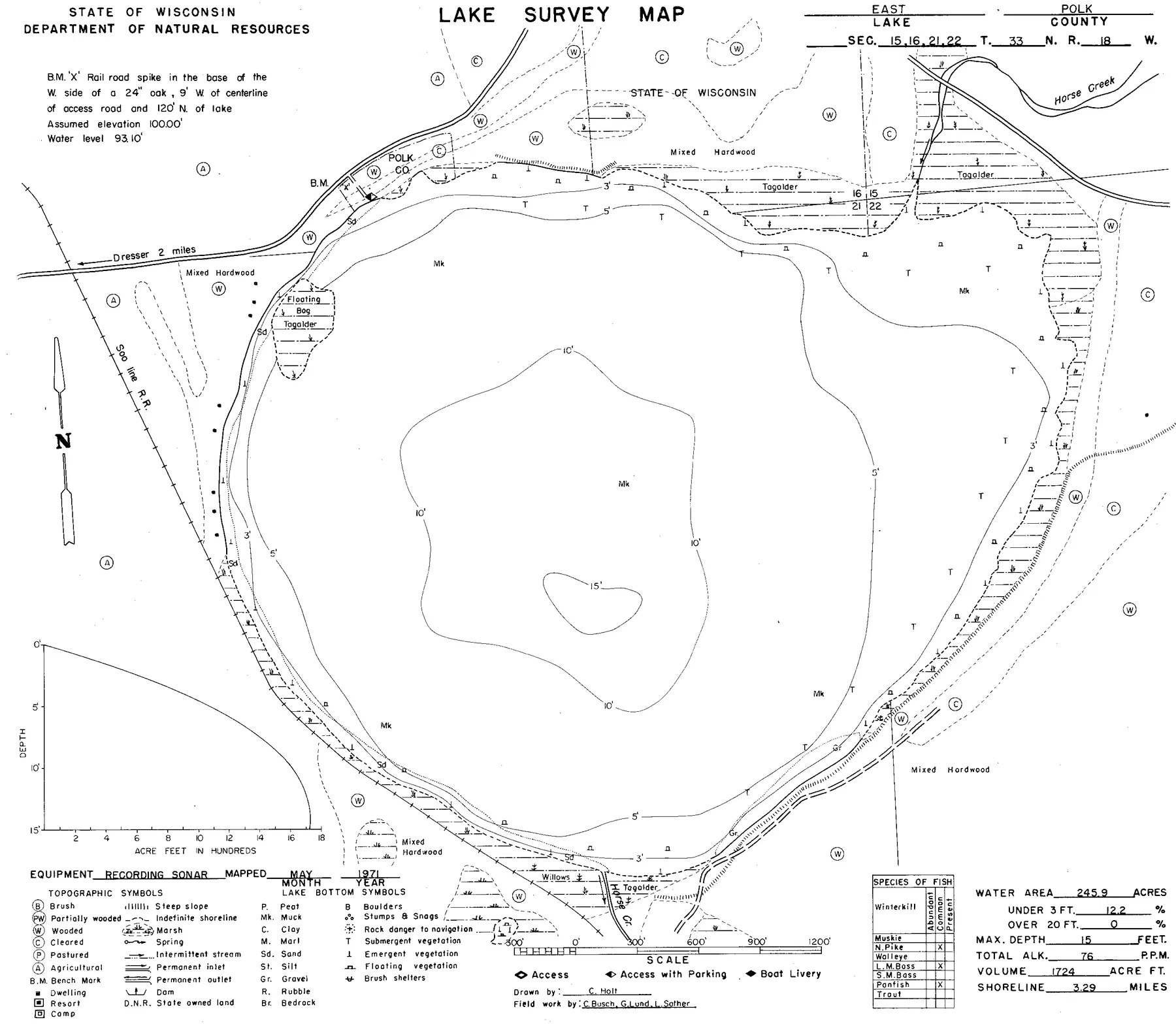 Lotus Lake historical Wisconsin DNR depth map sheet 1