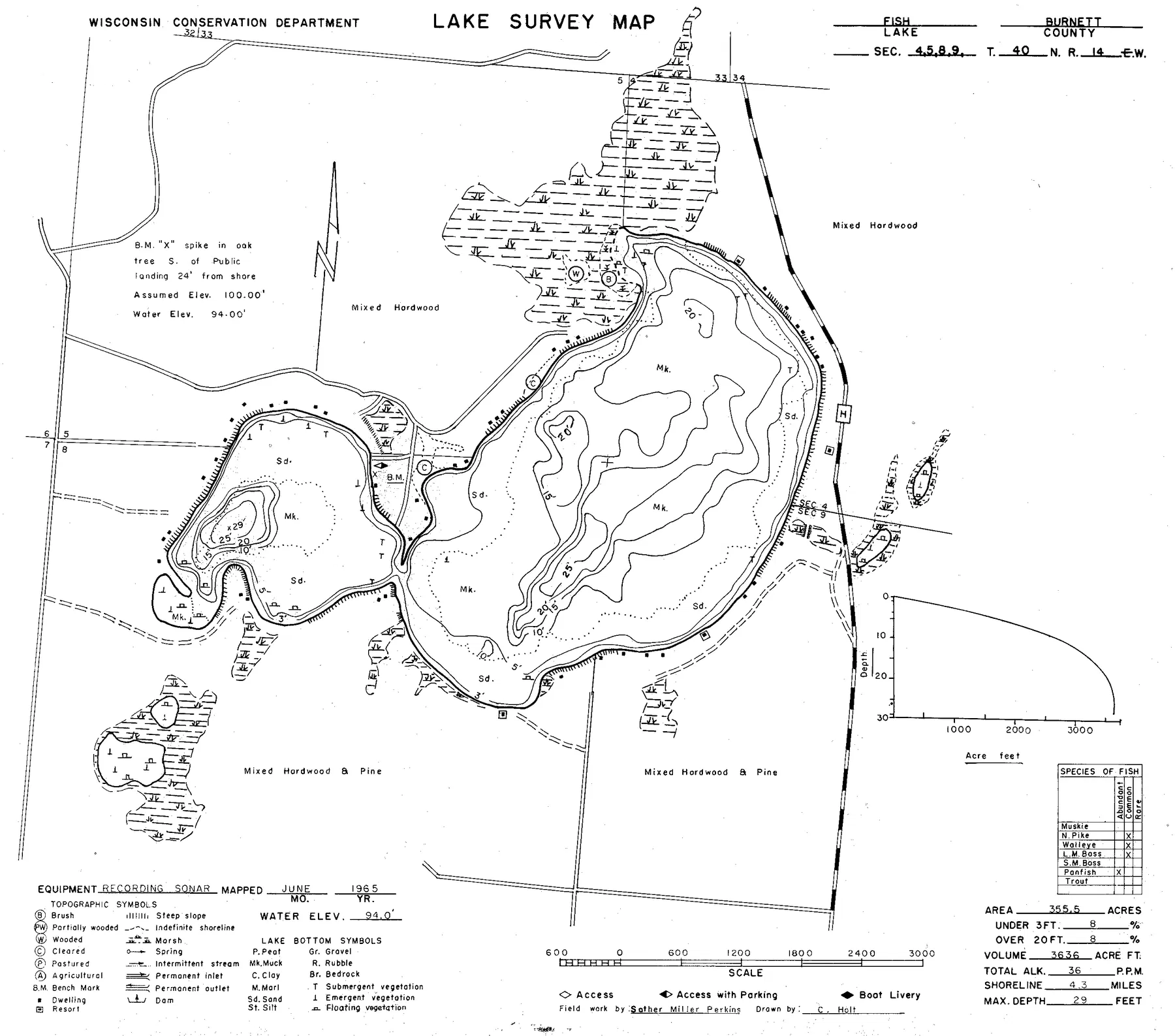 Fish Lake historical Wisconsin DNR depth map sheet 1