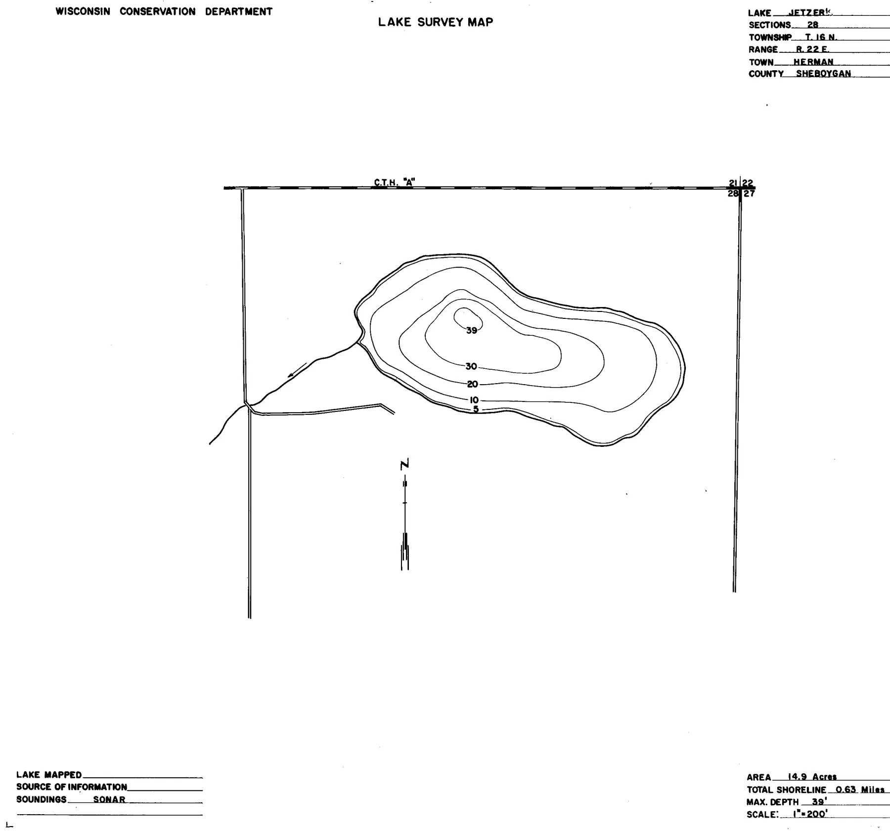Jetzers Lake historical Wisconsin DNR depth map sheet 1