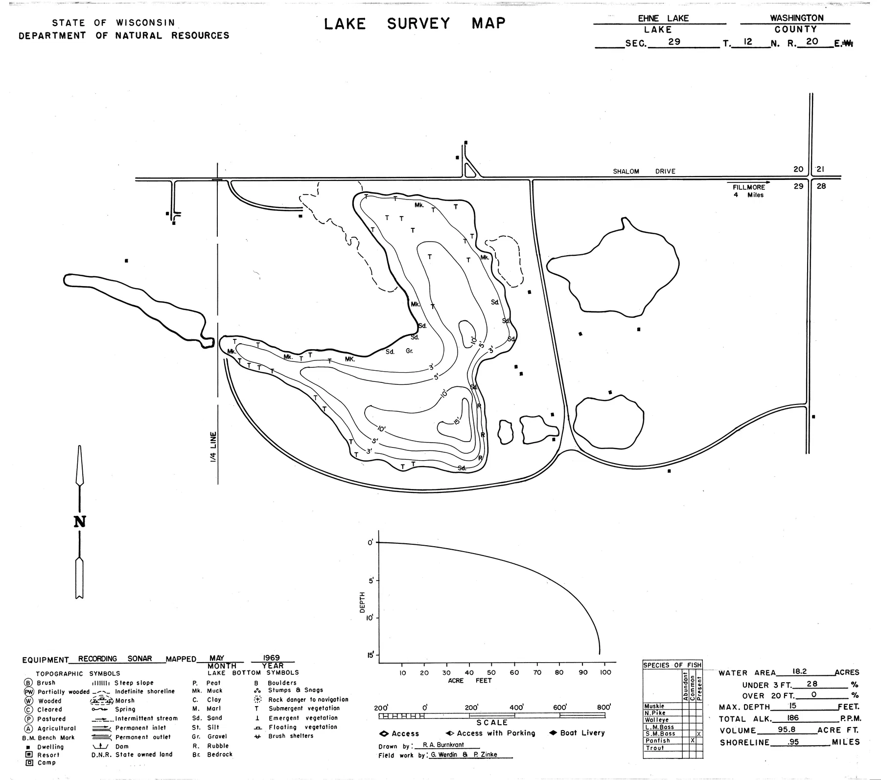 Ehne Lake historical Wisconsin DNR depth map sheet 1