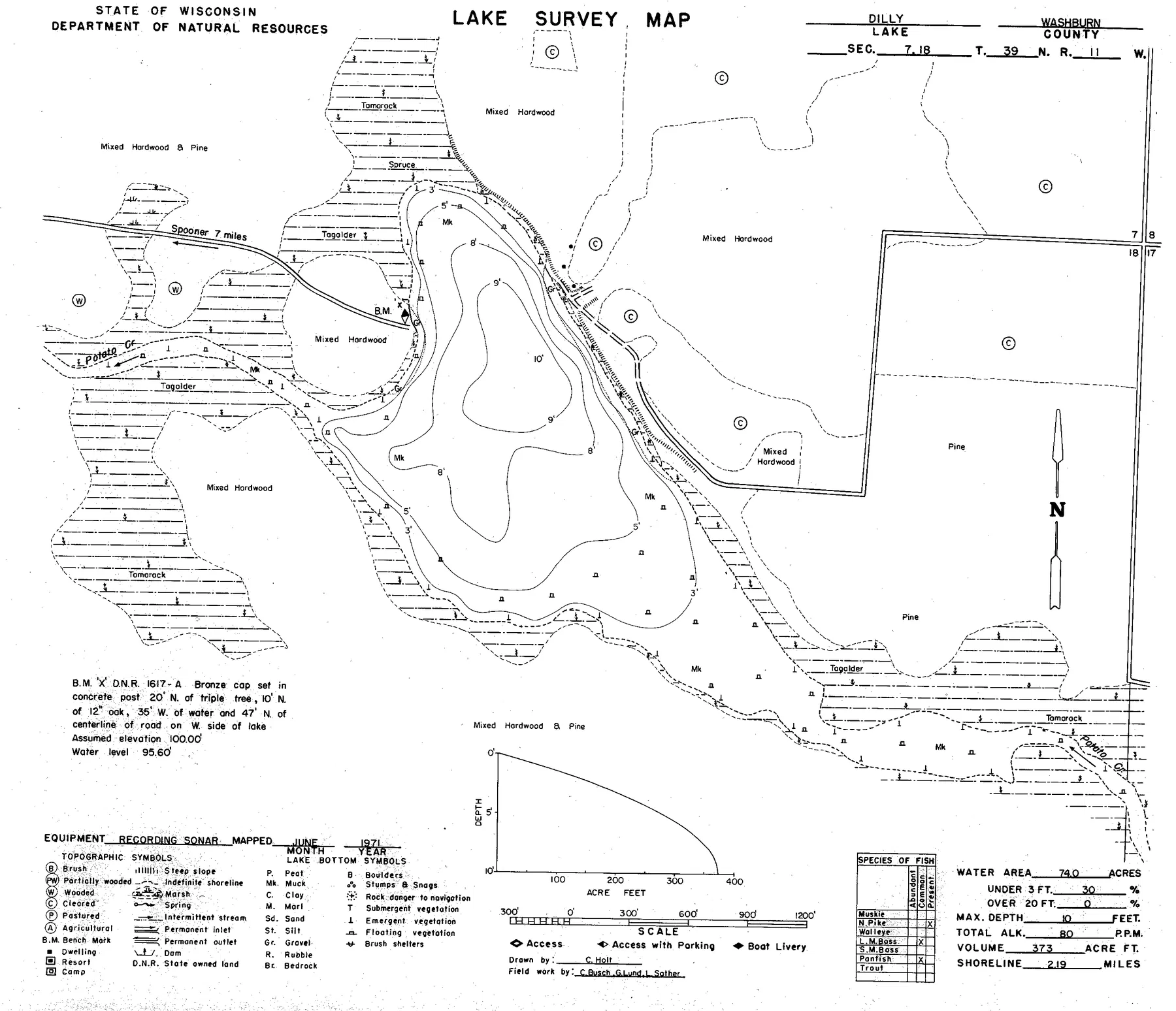 Dilley Lake historical Wisconsin DNR depth map sheet 1