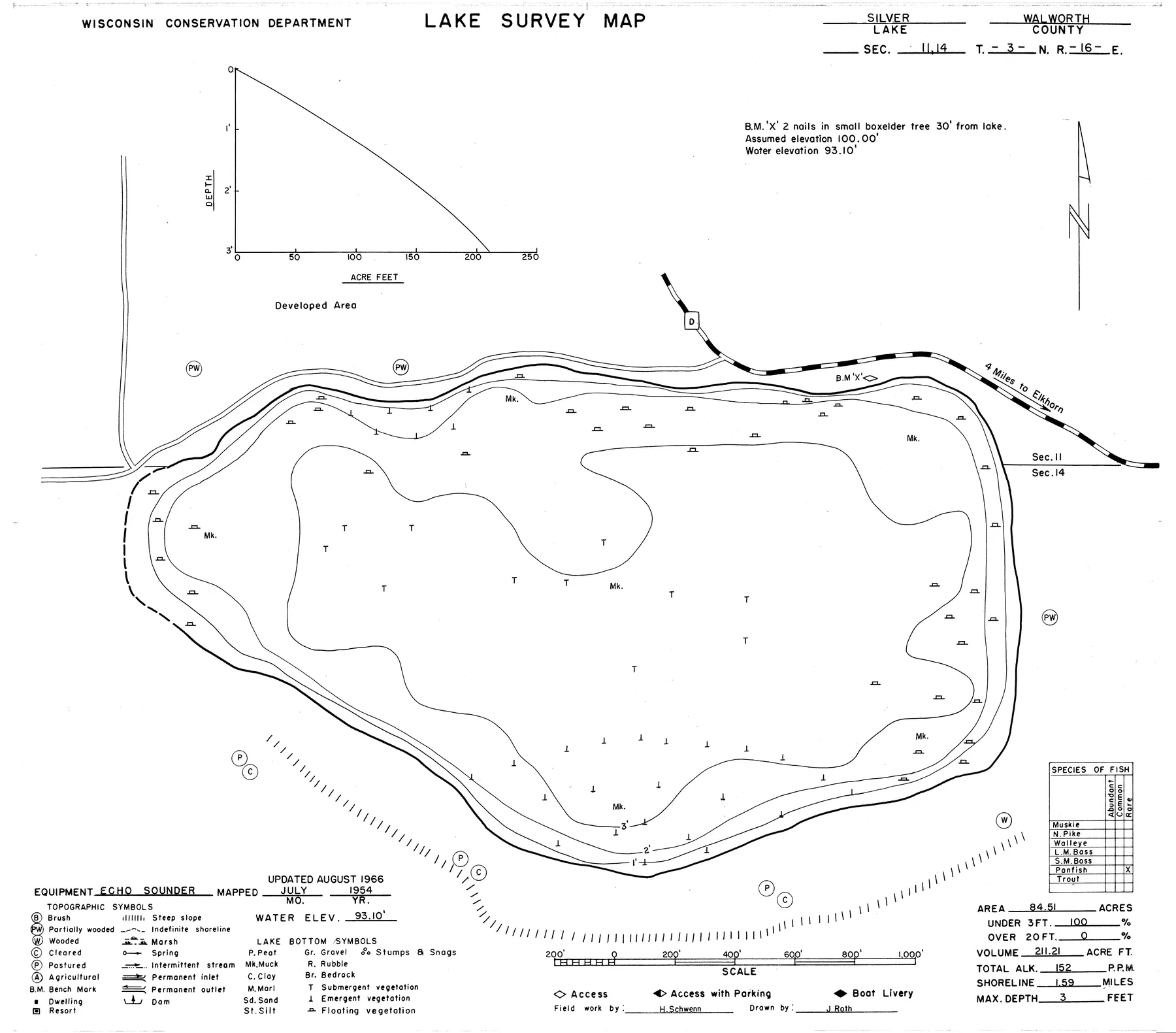 Silver Lake historical Wisconsin DNR depth map sheet 1