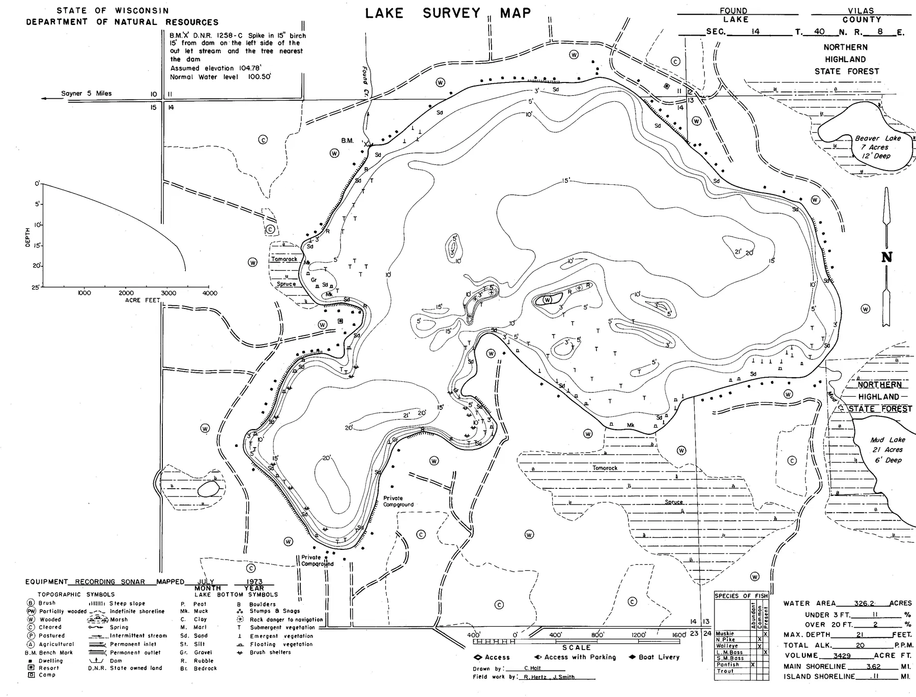 Found Lake historical Wisconsin DNR depth map sheet 1