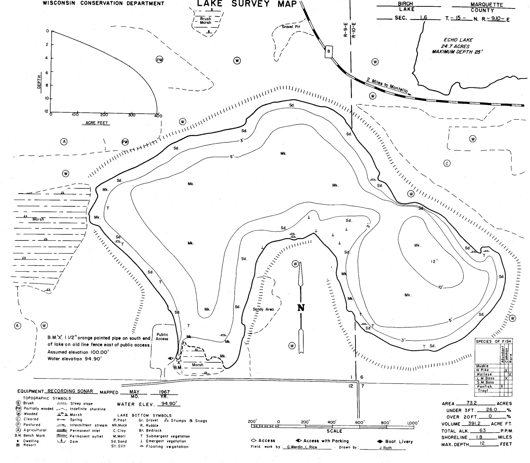 Moon Lake historical Wisconsin DNR depth map sheet 1