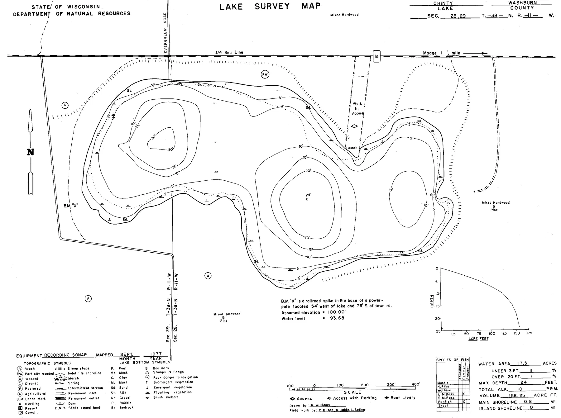 Chinty Lake historical Wisconsin DNR depth map sheet 1