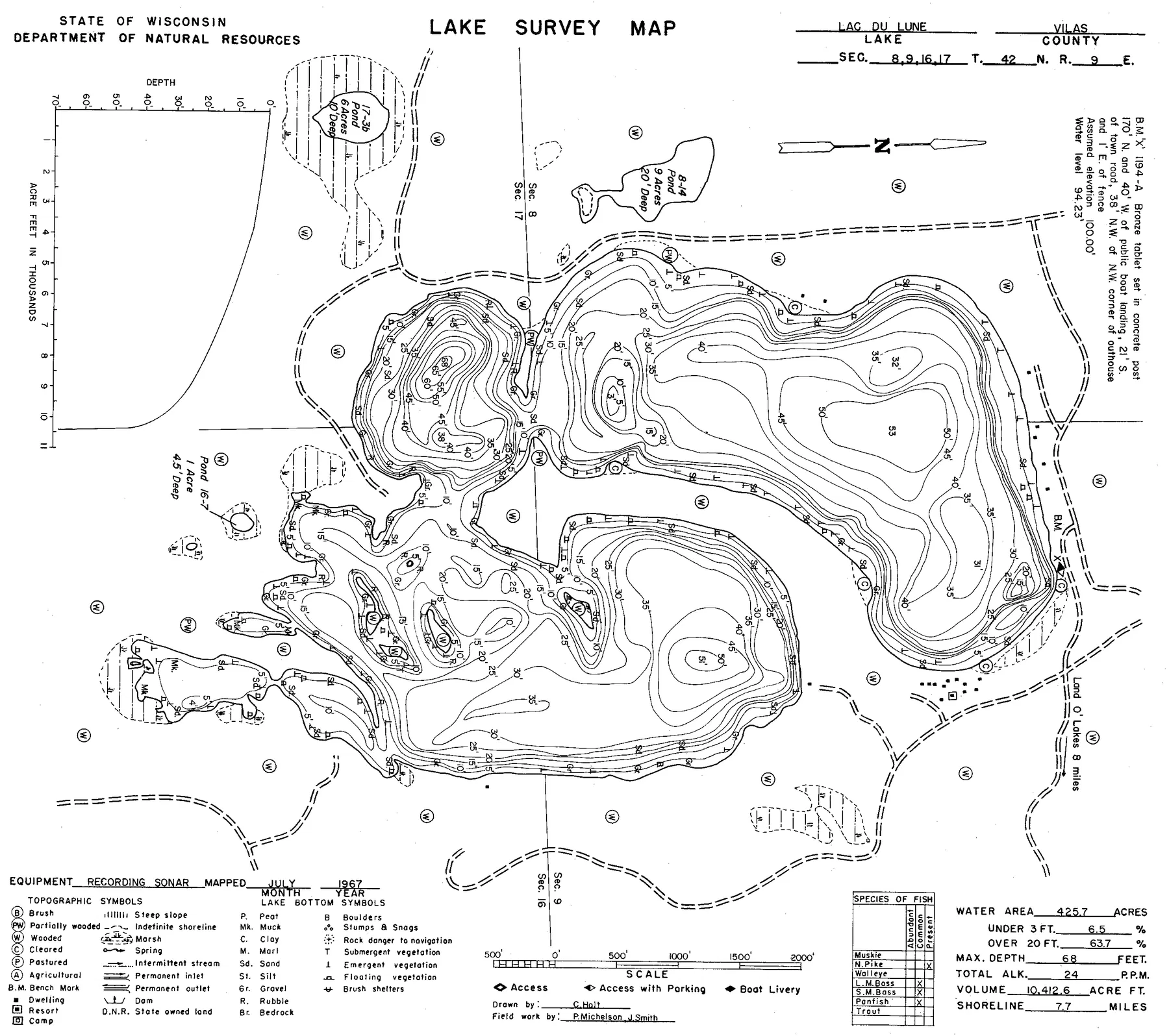 Lac du Lune historical Wisconsin DNR depth map sheet 1
