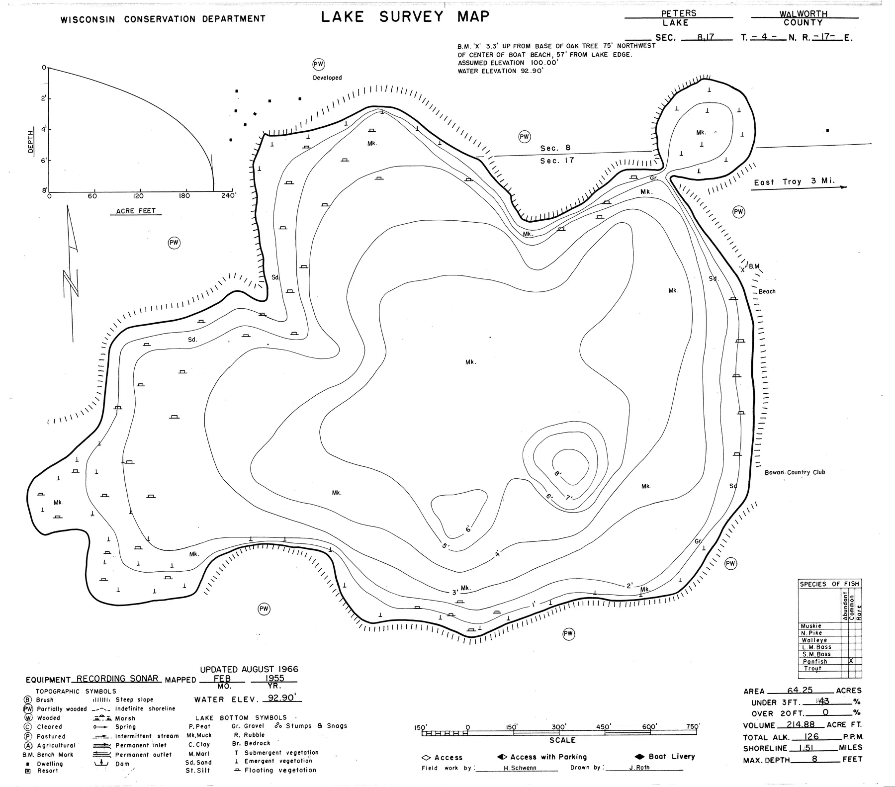 Peters Lake historical Wisconsin DNR depth map sheet 1