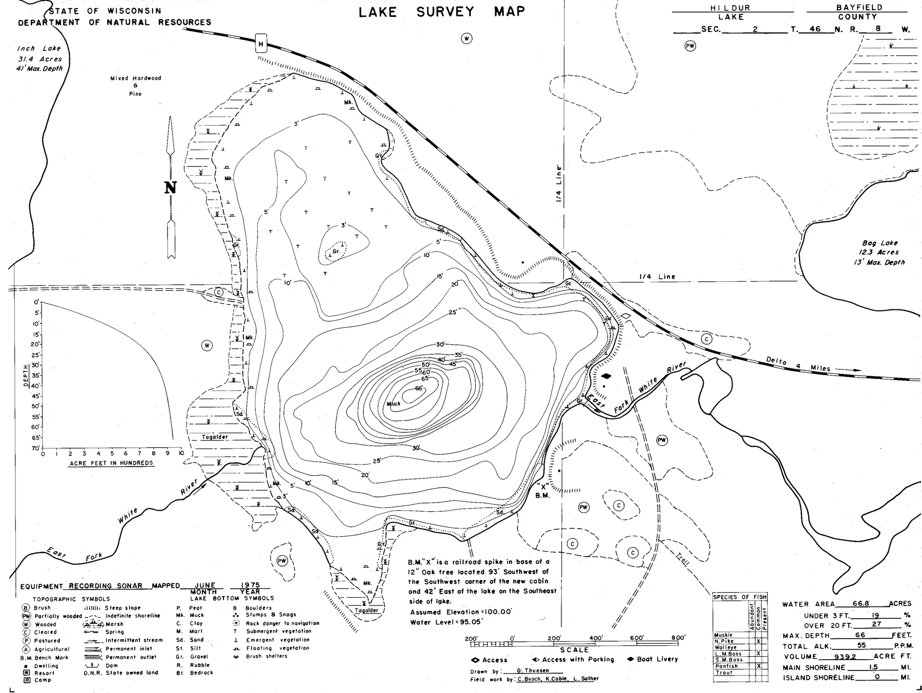 Hildur Lake historical Wisconsin DNR depth map sheet 1