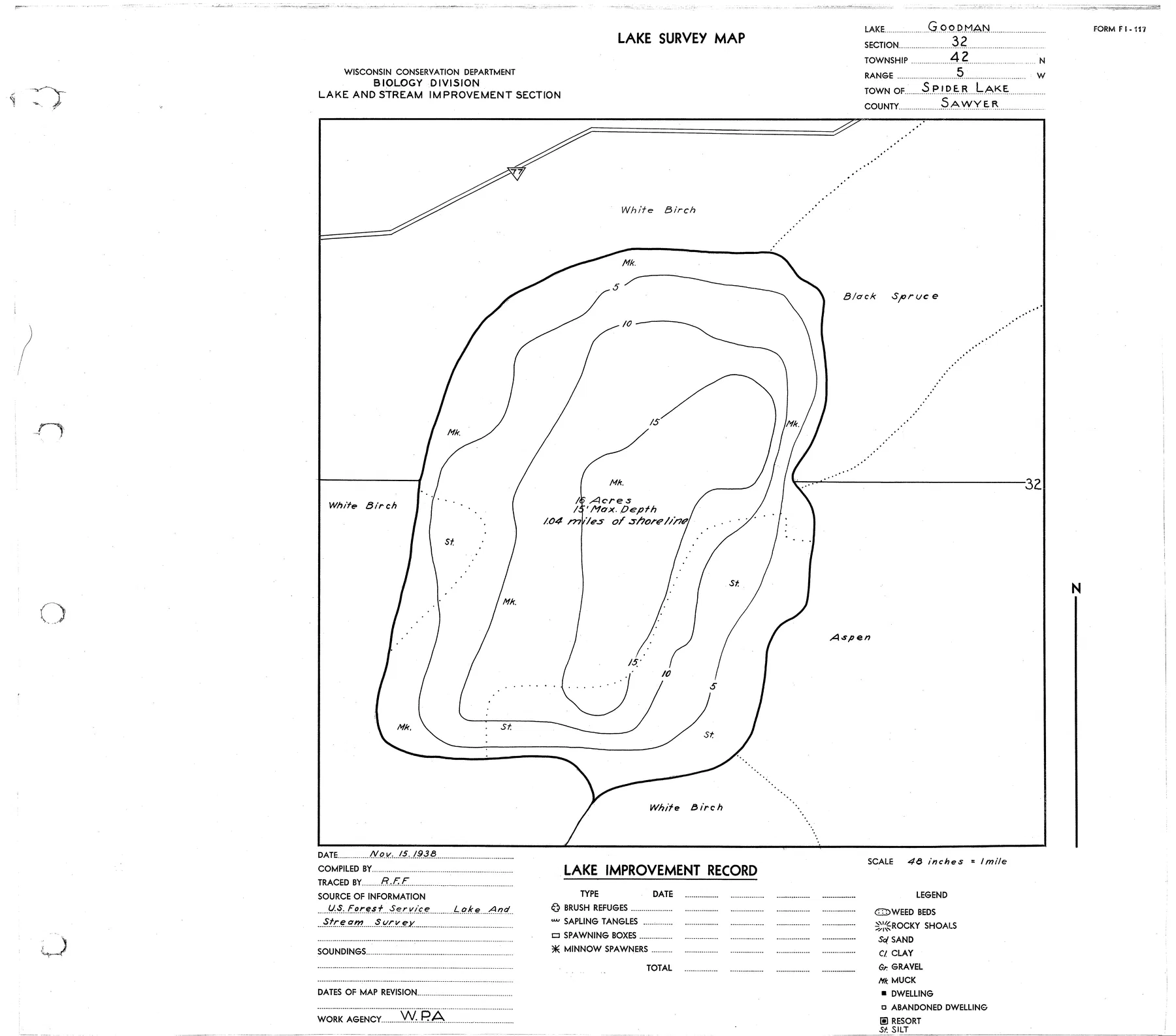 Goodman Lake historical Wisconsin DNR depth map sheet 1