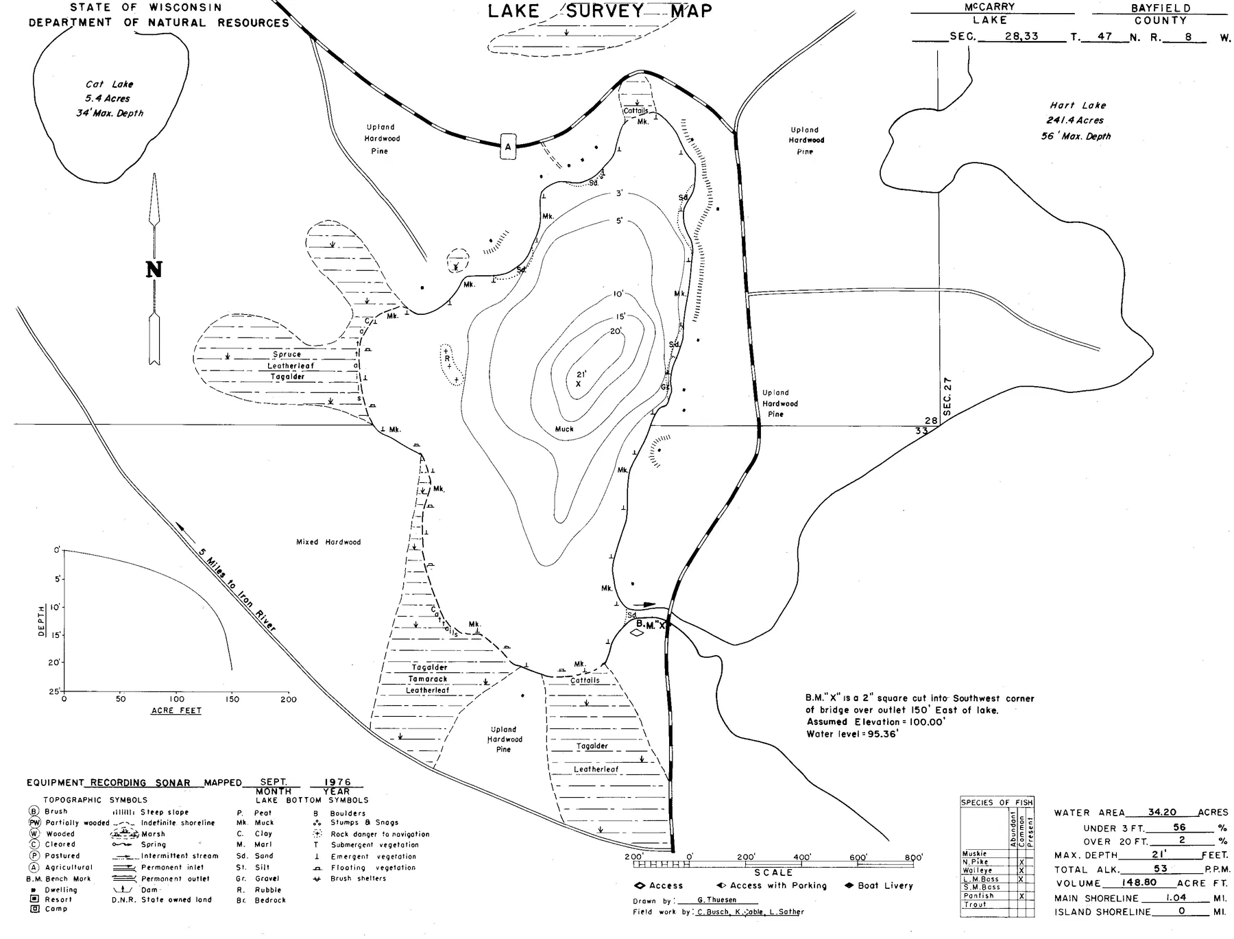 McCarry Lake historical Wisconsin DNR depth map sheet 1