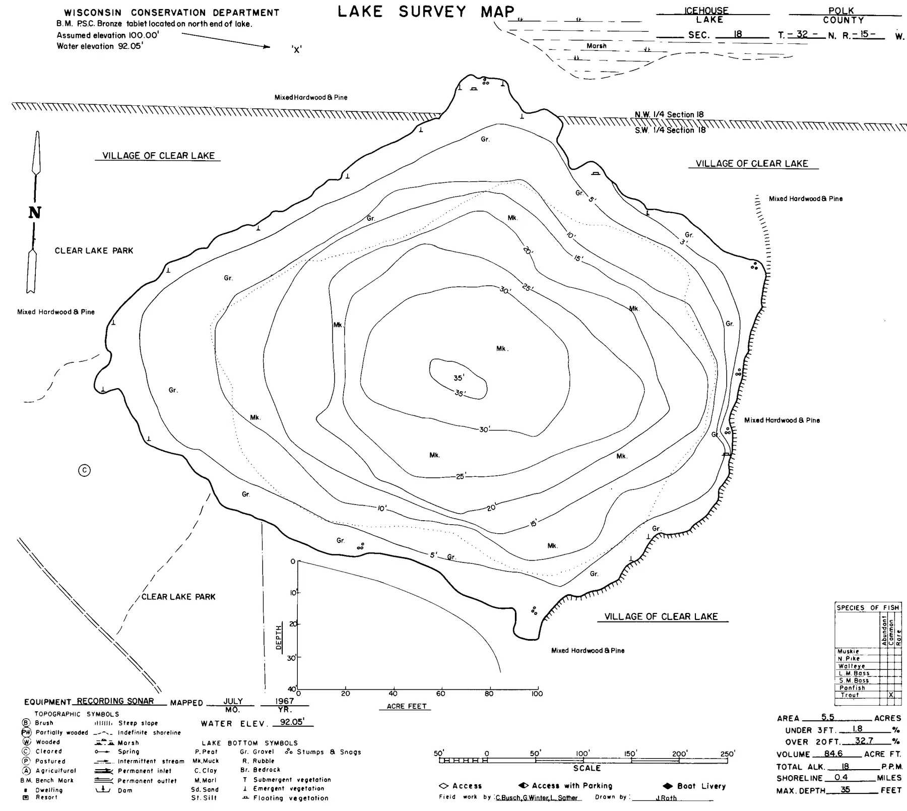 Ice House Lake historical Wisconsin DNR depth map sheet 1
