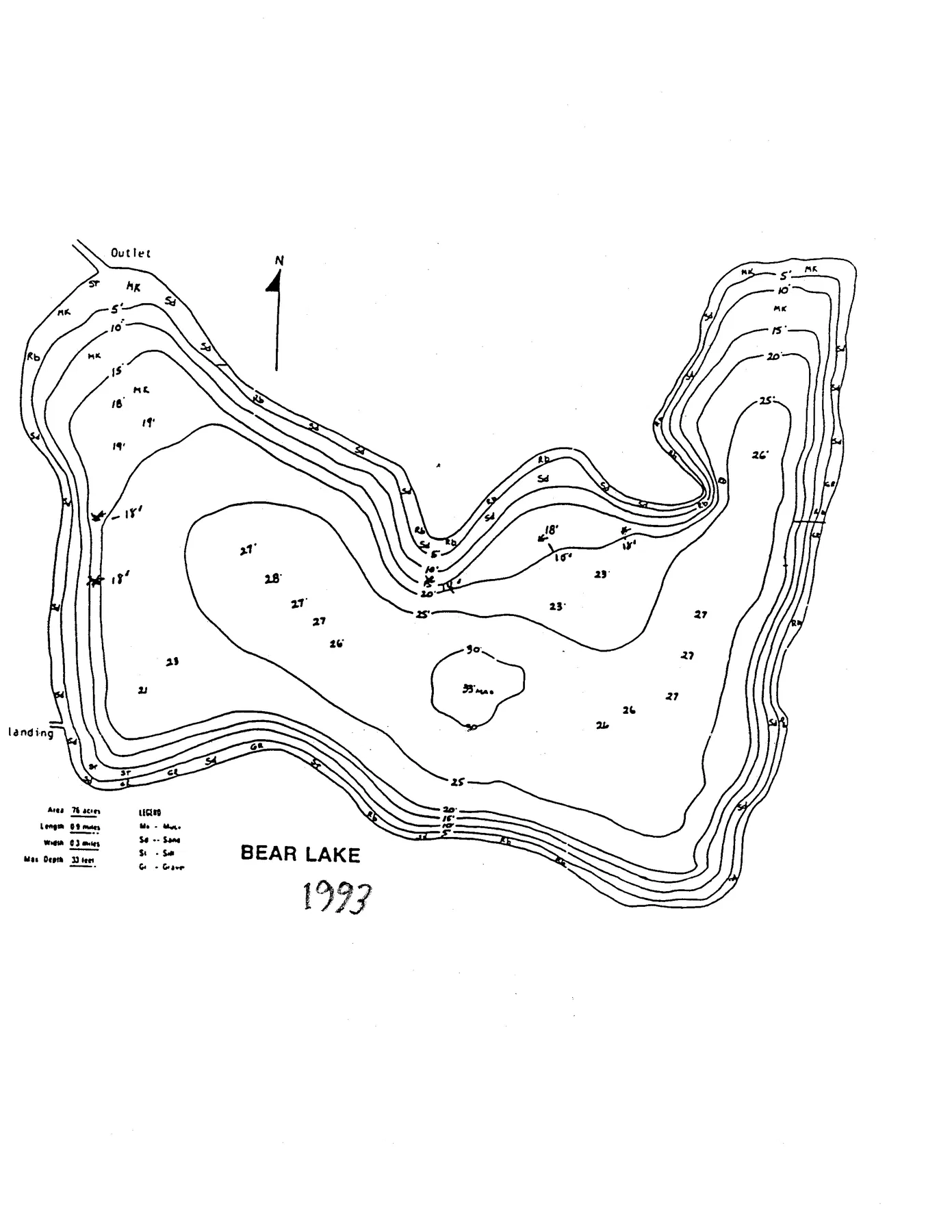 Bear Lake historical Wisconsin DNR depth map sheet 1