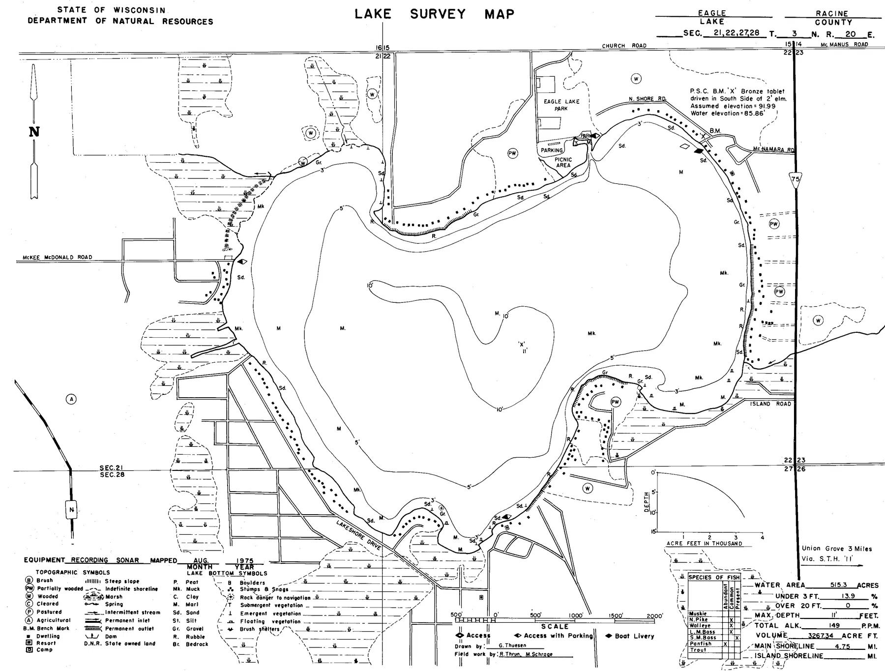 Eagle Lake historical Wisconsin DNR depth map sheet 1
