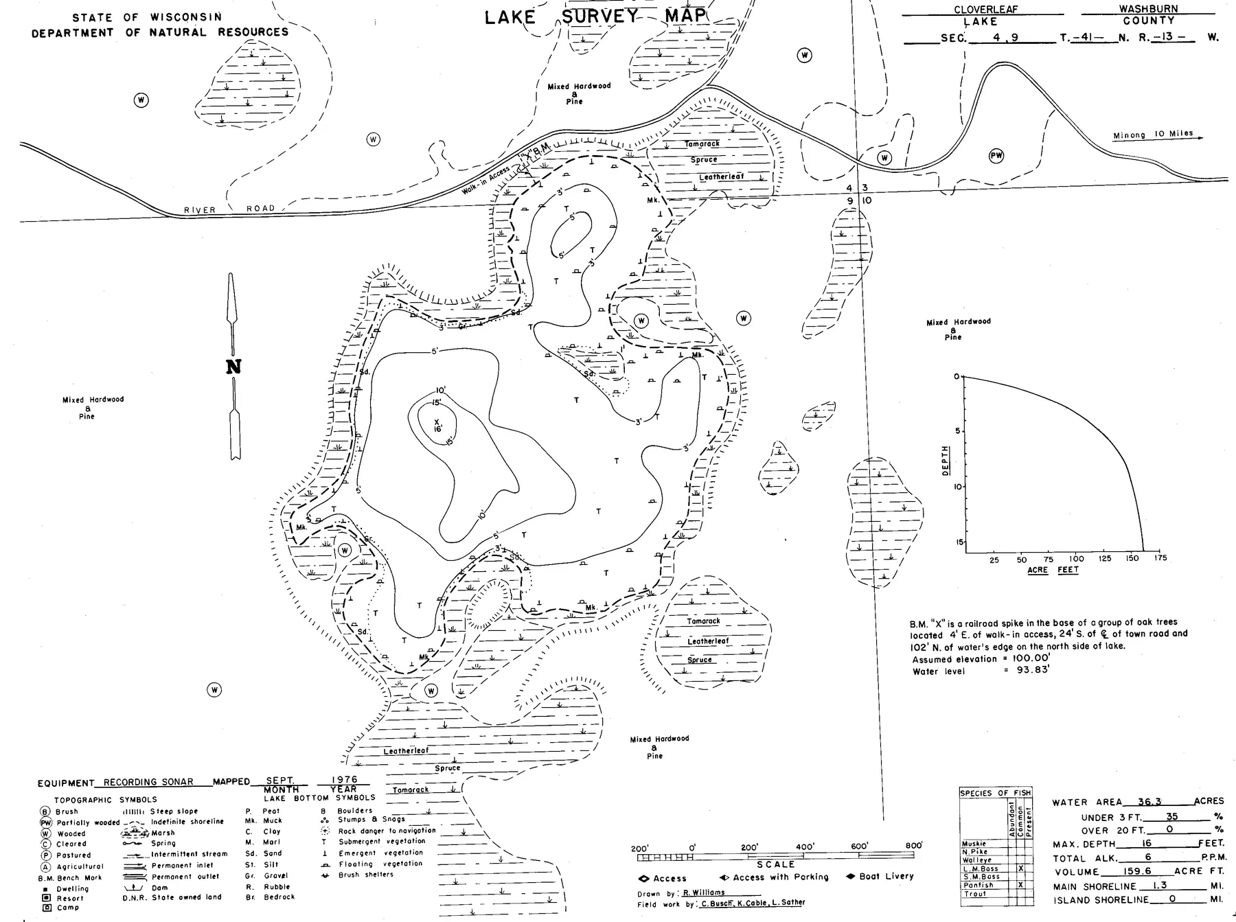 Cloverleaf Lake historical Wisconsin DNR depth map sheet 1
