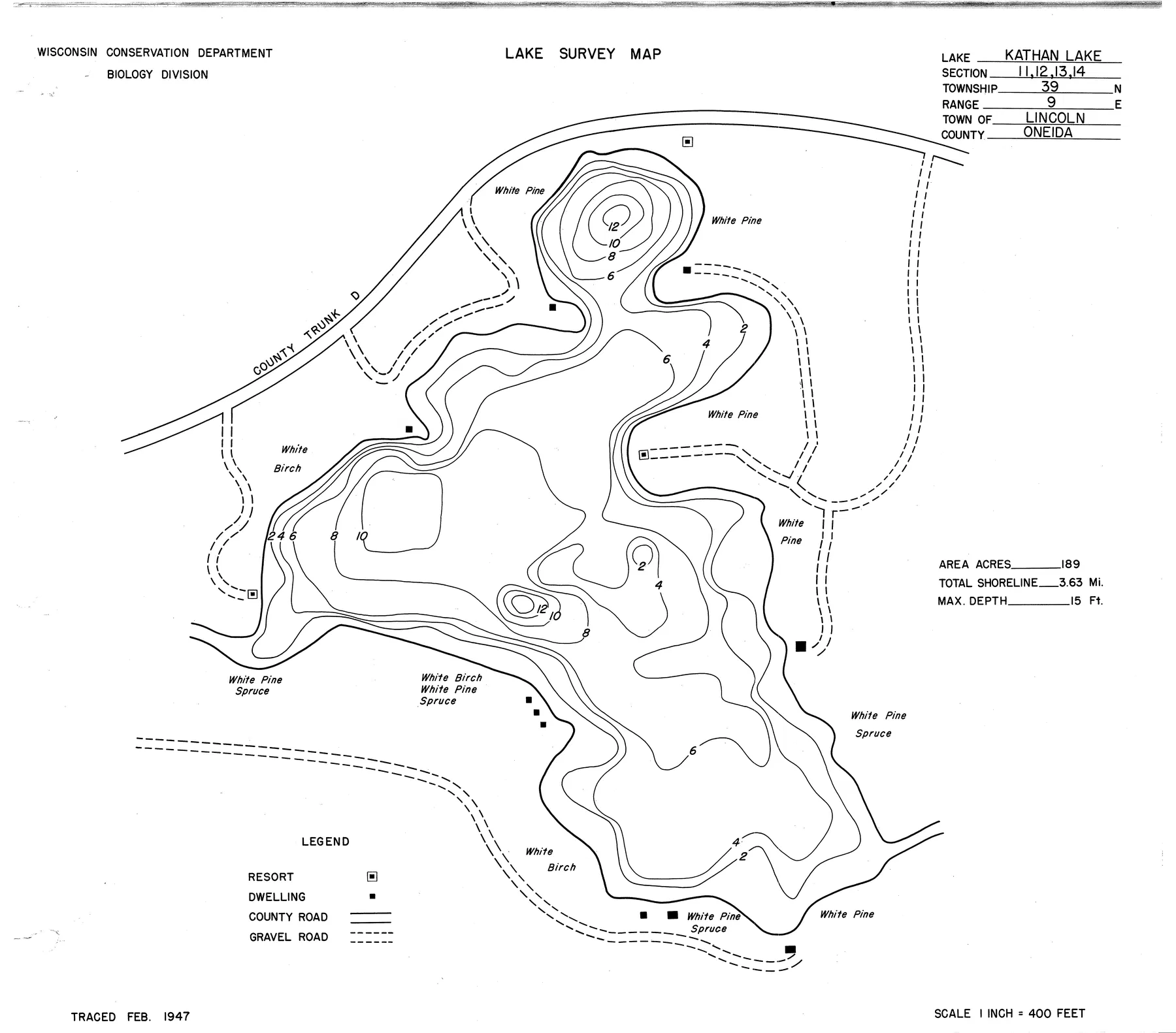 Kathan Lake historical Wisconsin DNR depth map sheet 1
