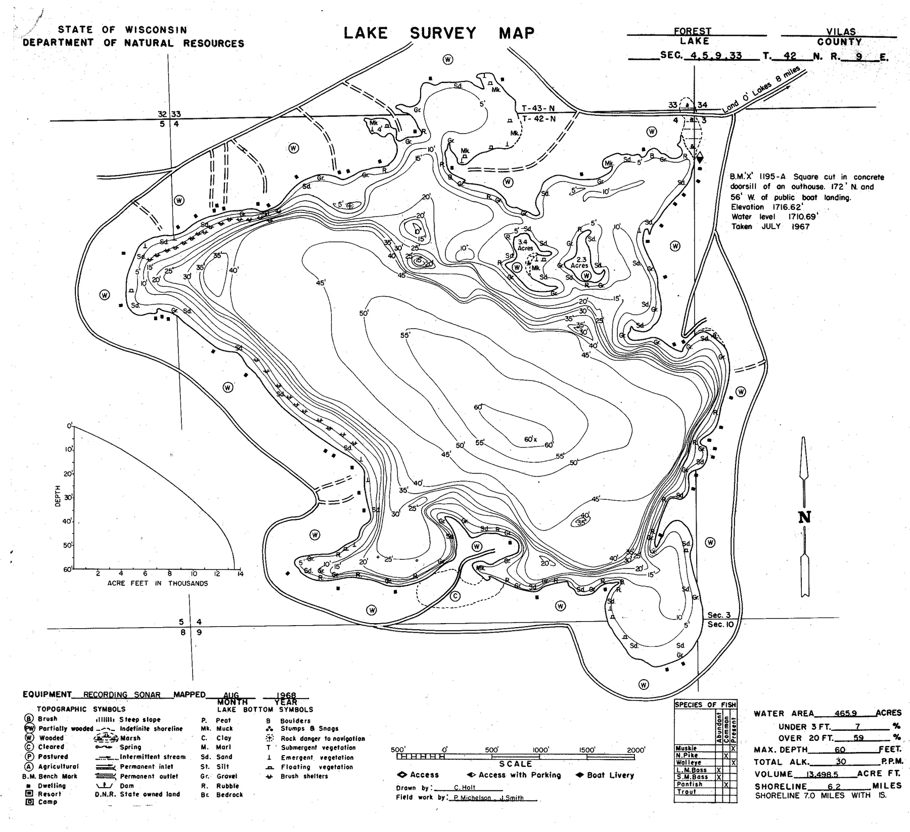 Forest Lake historical Wisconsin DNR depth map sheet 1