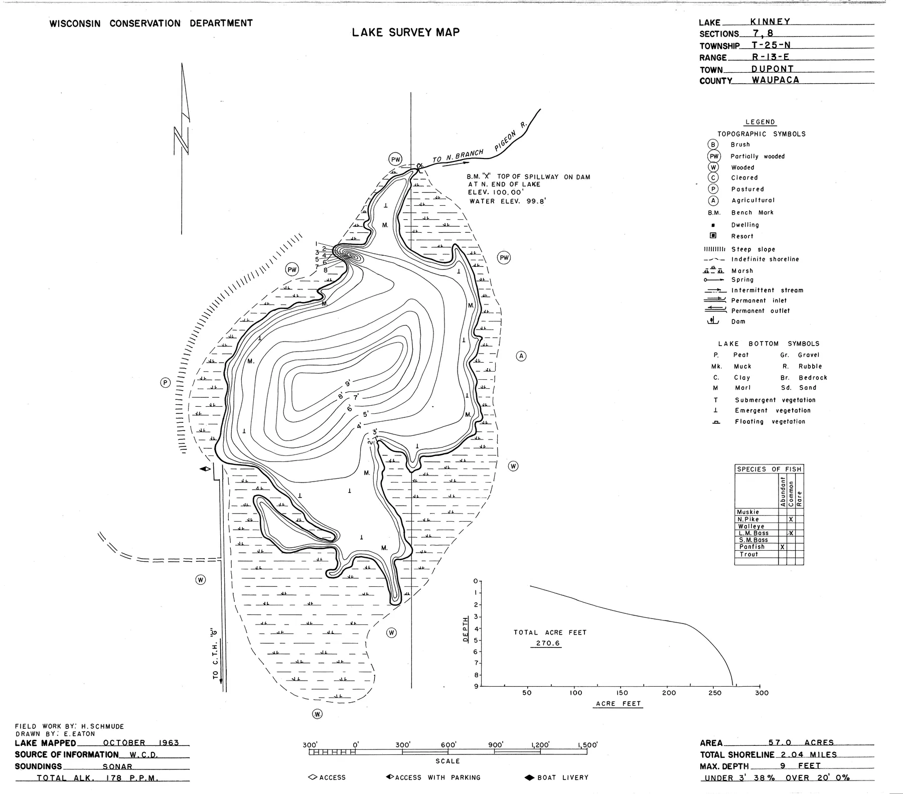 Kinney Lake historical Wisconsin DNR depth map sheet 1