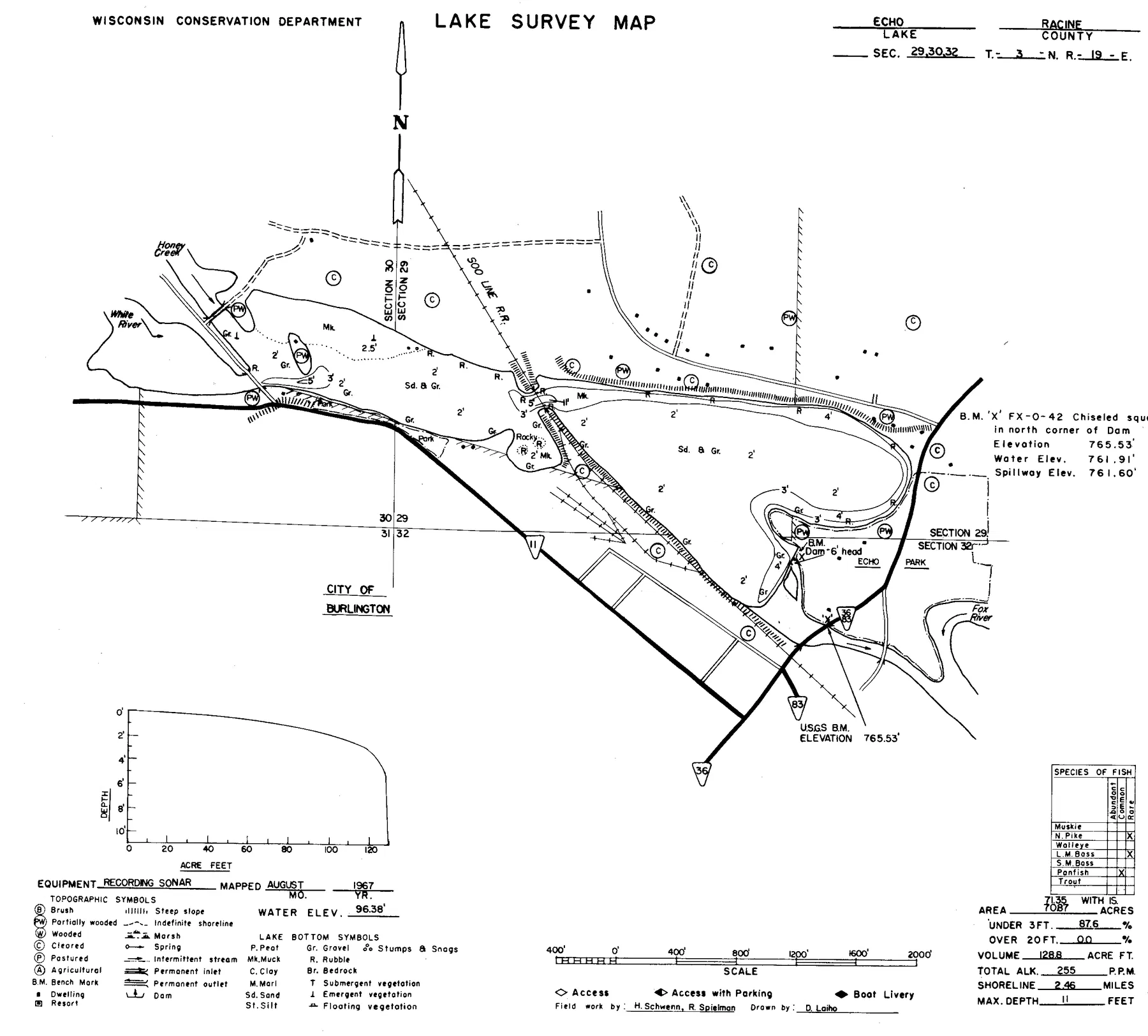 Echo Lake historical Wisconsin DNR depth map sheet 1