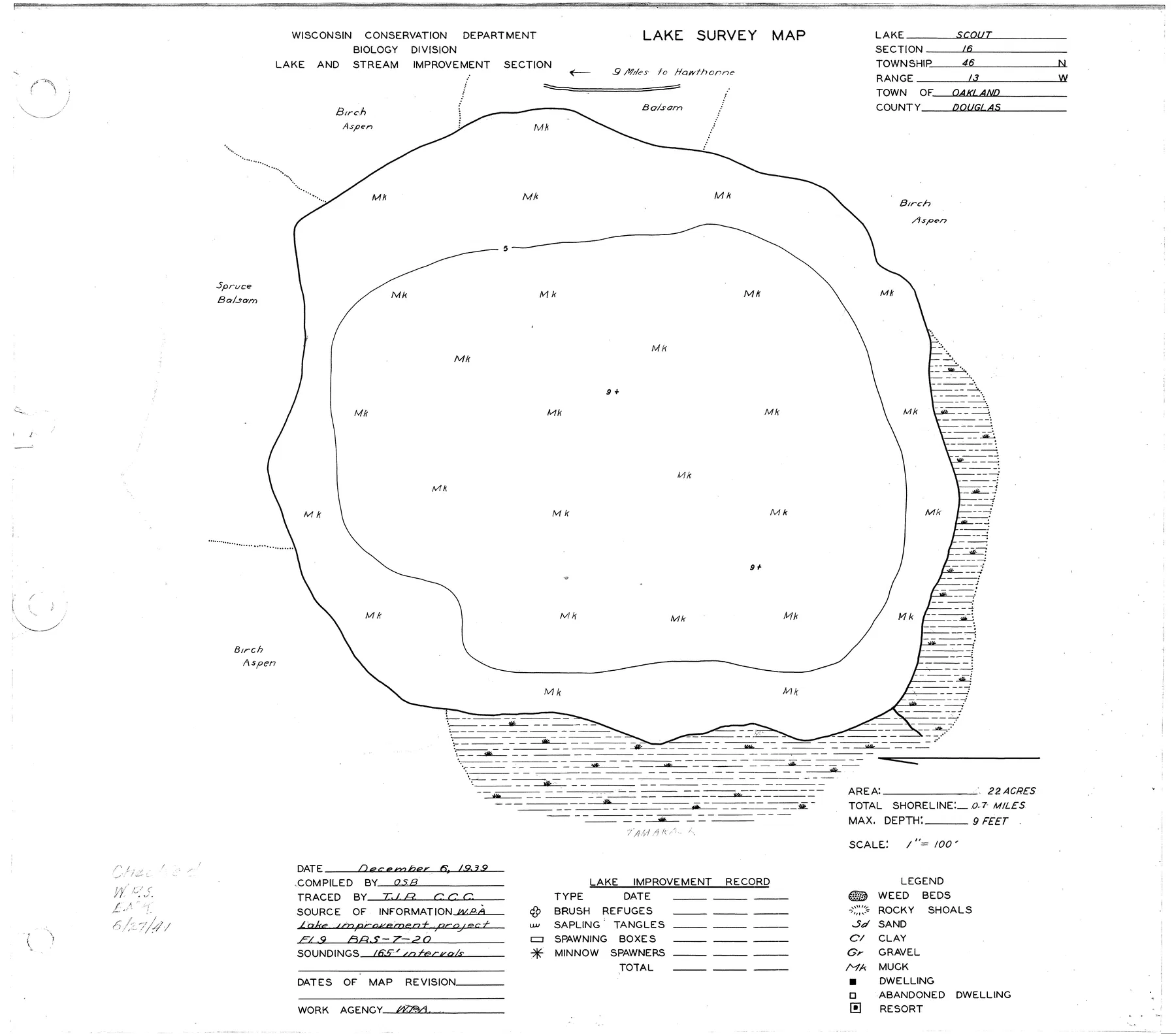 Scout Lake historical Wisconsin DNR depth map sheet 1
