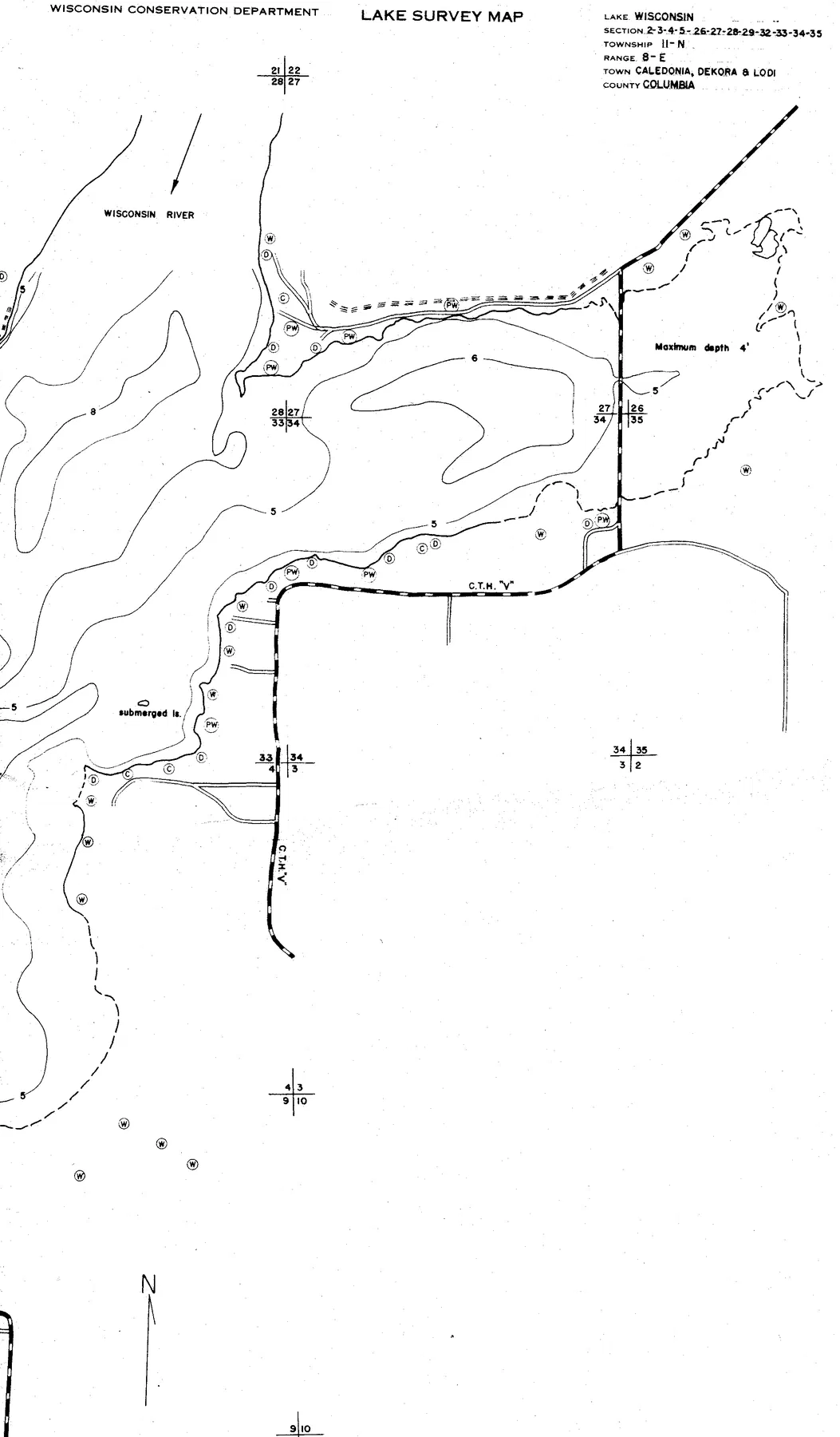 Lake Wisconsin historical Wisconsin DNR depth map sheet 1