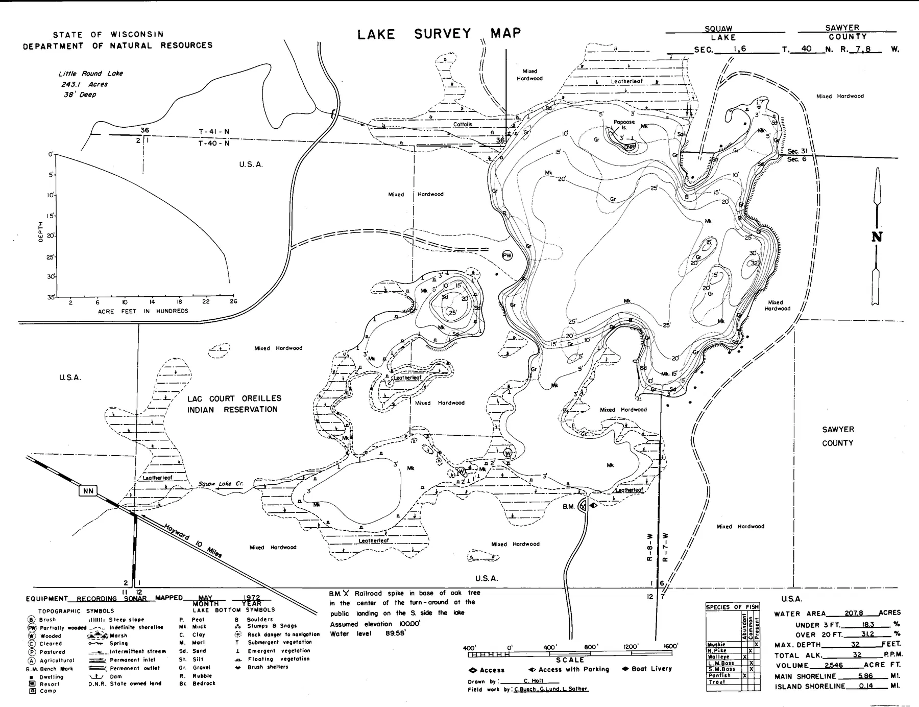 Osprey Lake historical Wisconsin DNR depth map sheet 1