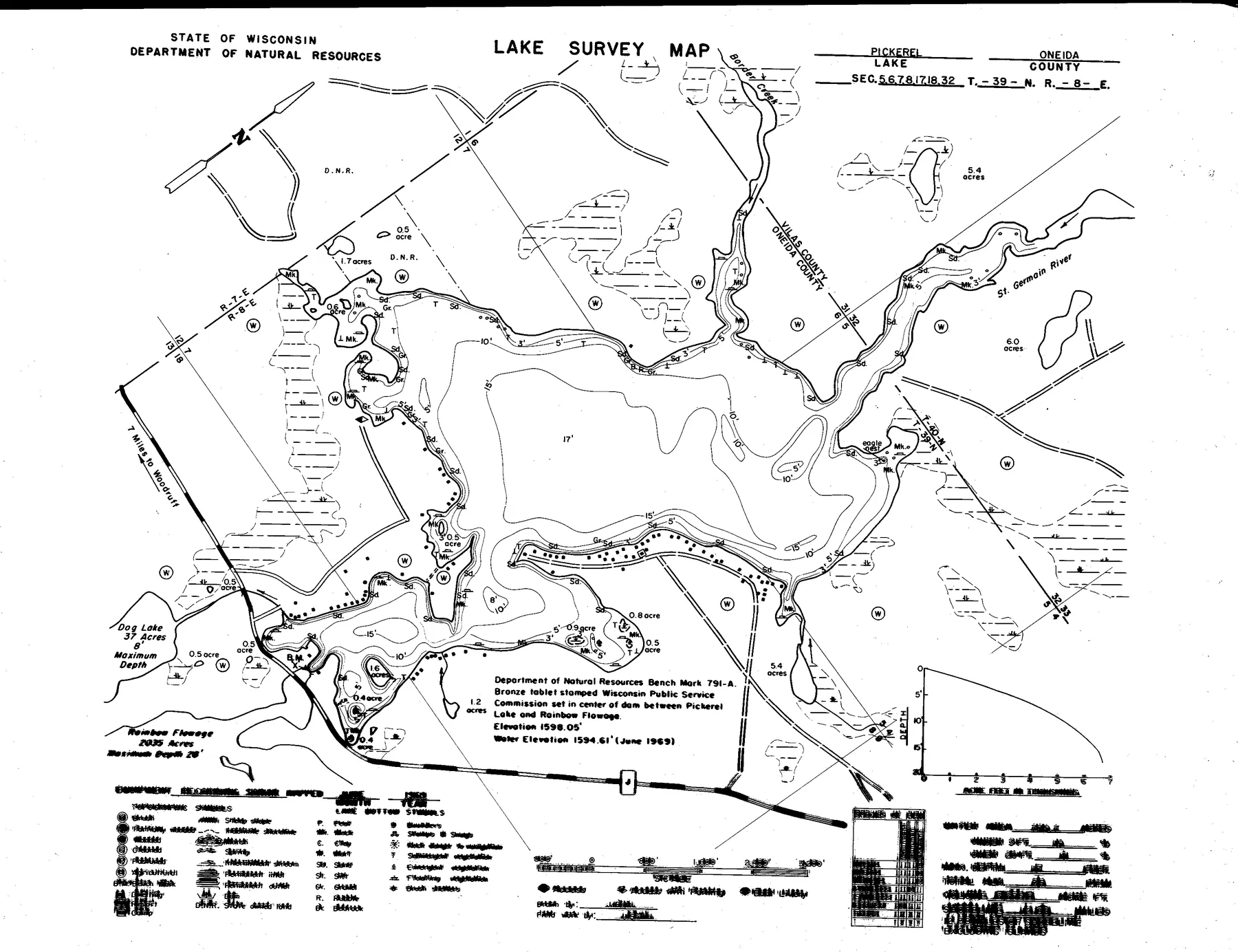 Pickerel Lake historical Wisconsin DNR depth map sheet 1