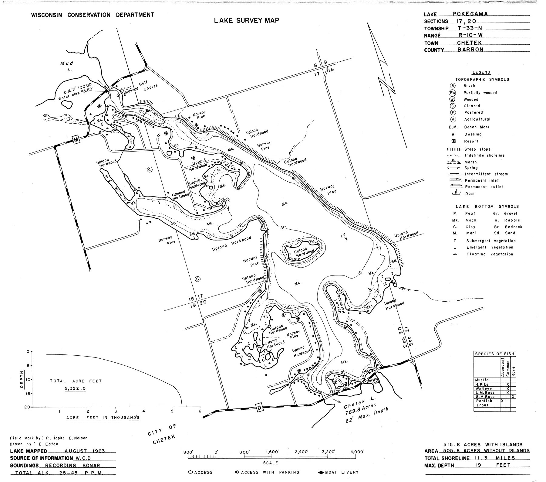Pokegama Lake historical Wisconsin DNR depth map sheet 1