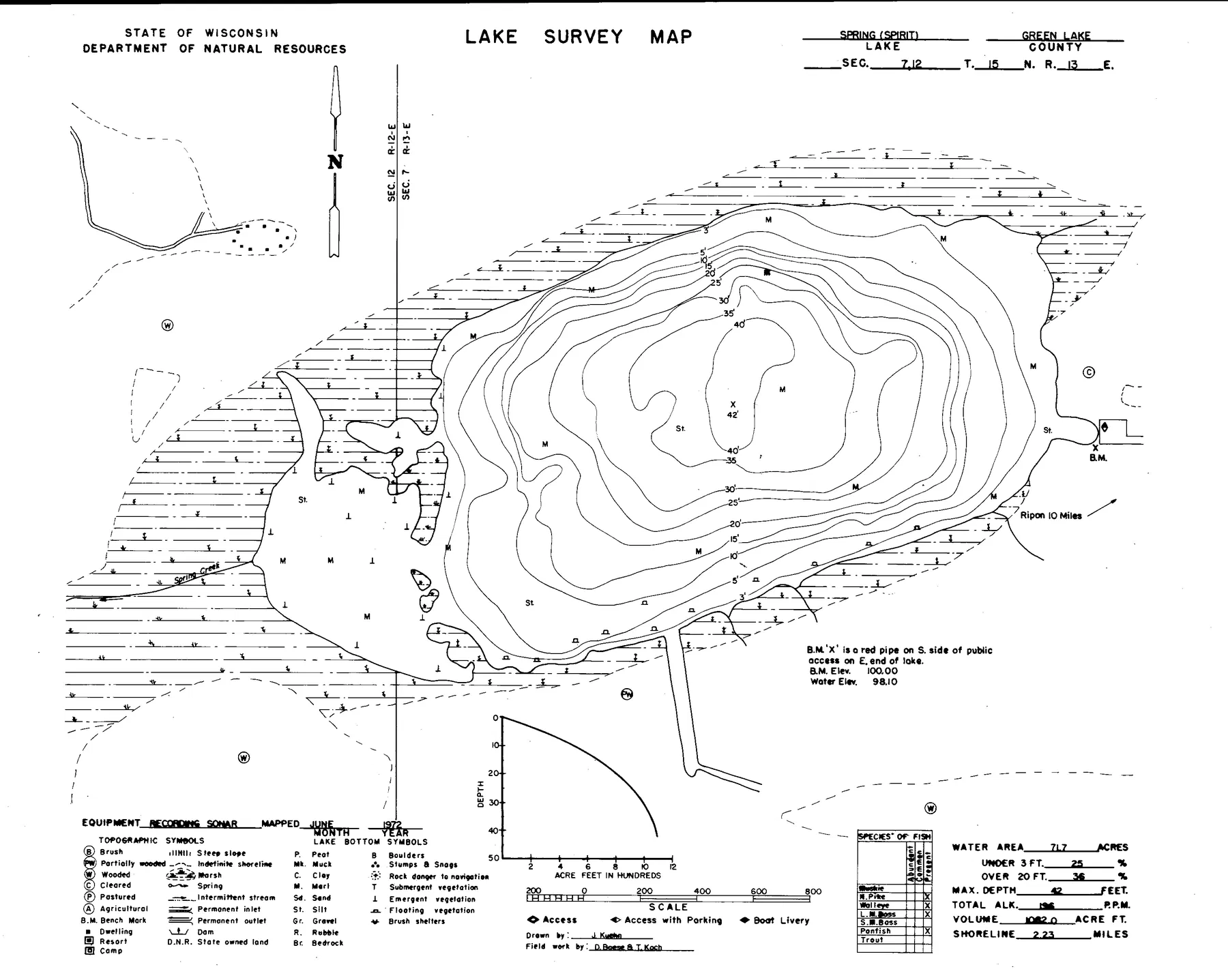 Spring Lake historical Wisconsin DNR depth map sheet 1