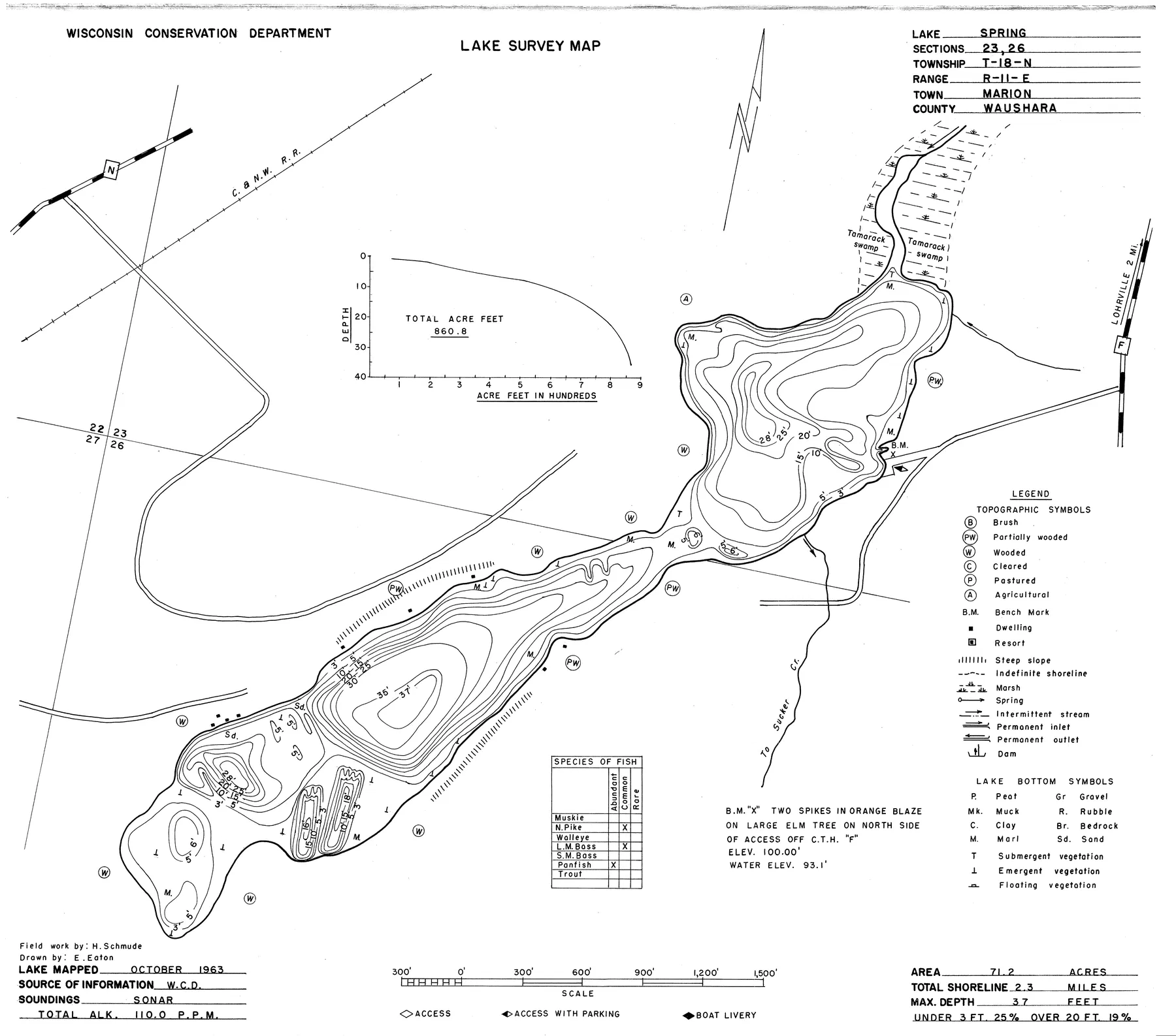Spring Lake historical Wisconsin DNR depth map sheet 1